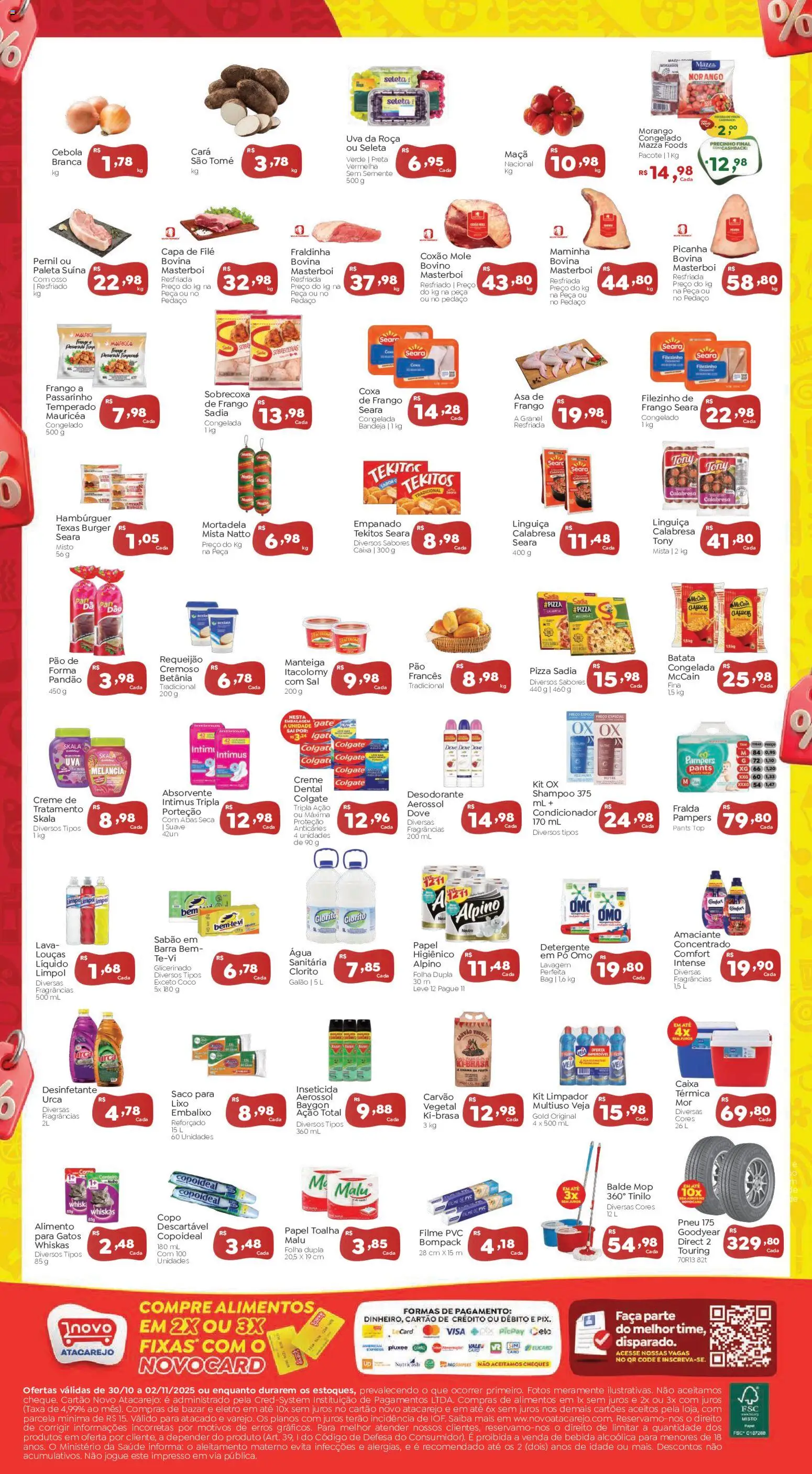 Novo Atacarejo Folheto - válido de 30.10.2025 | Página: 2 | Produtos: Papel toalha, Pneu, Pernil, Balde