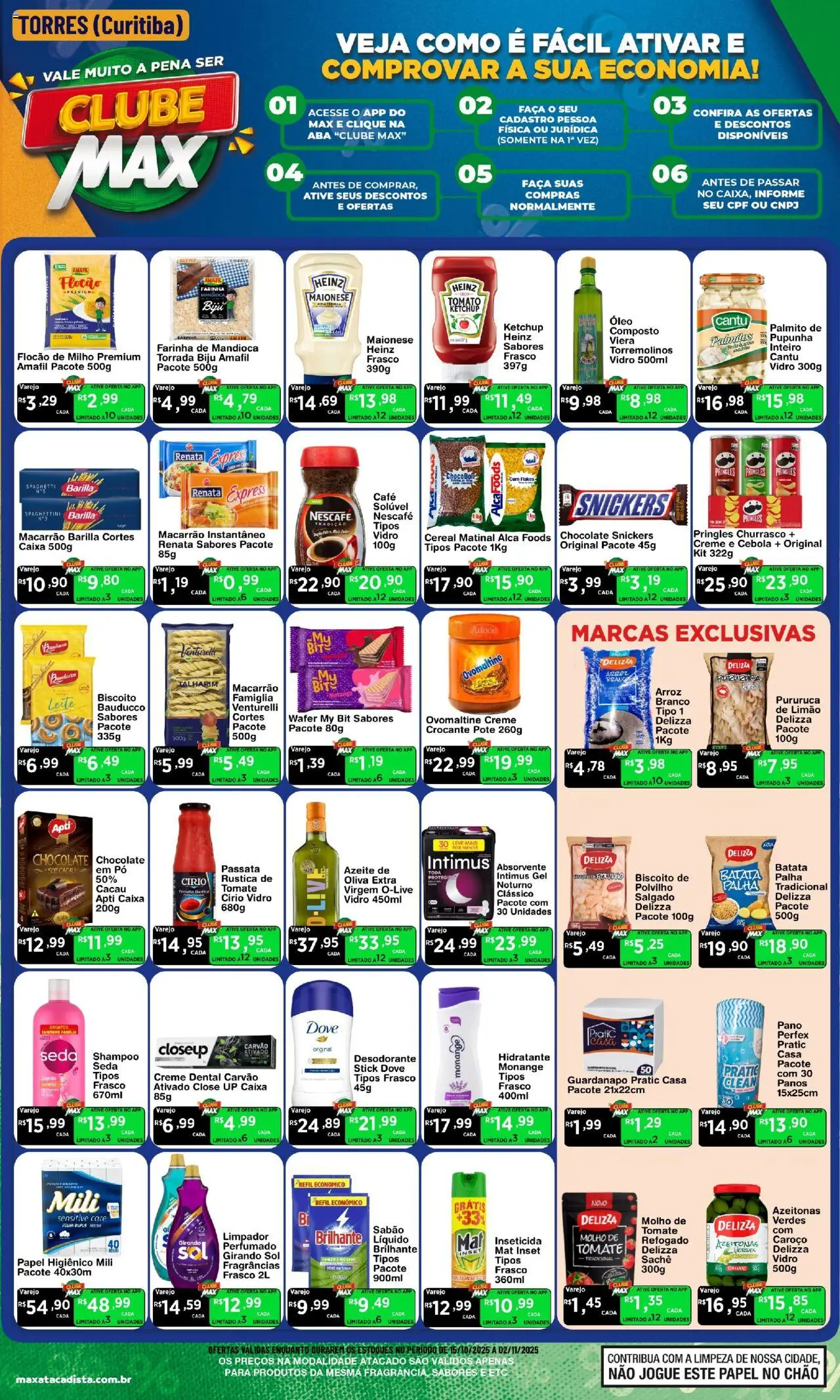 Max Atacadista Folheto - válido de 15.10.2025 | Página: 1 | Produtos: Talharim, Palmito, Azeite, Inseticida