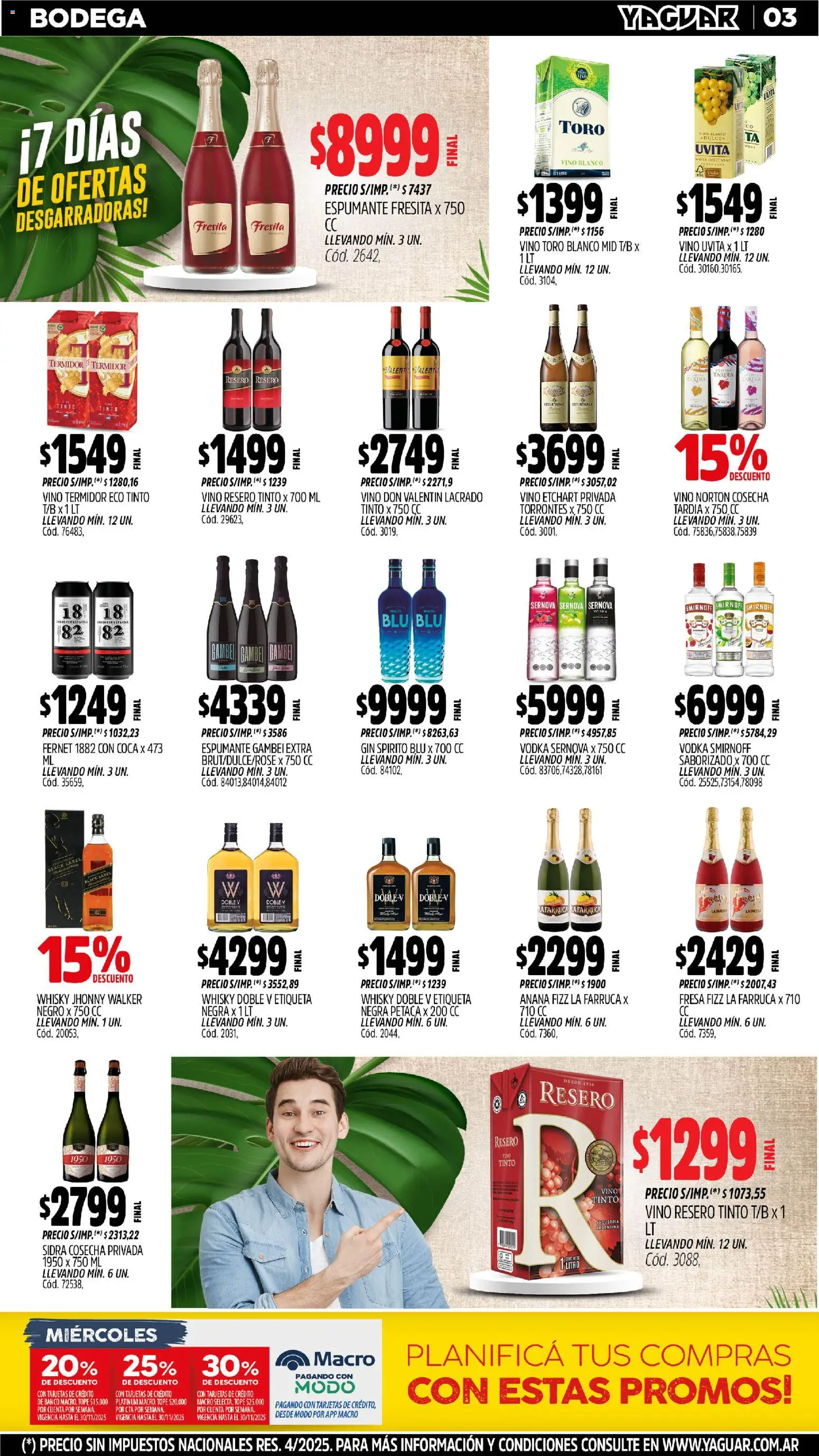 Yaguar - Córdoba │ válido desde el 03.11.2025 | Página: 3 | Productos: Vodka, Gin, Fernet, Ananá