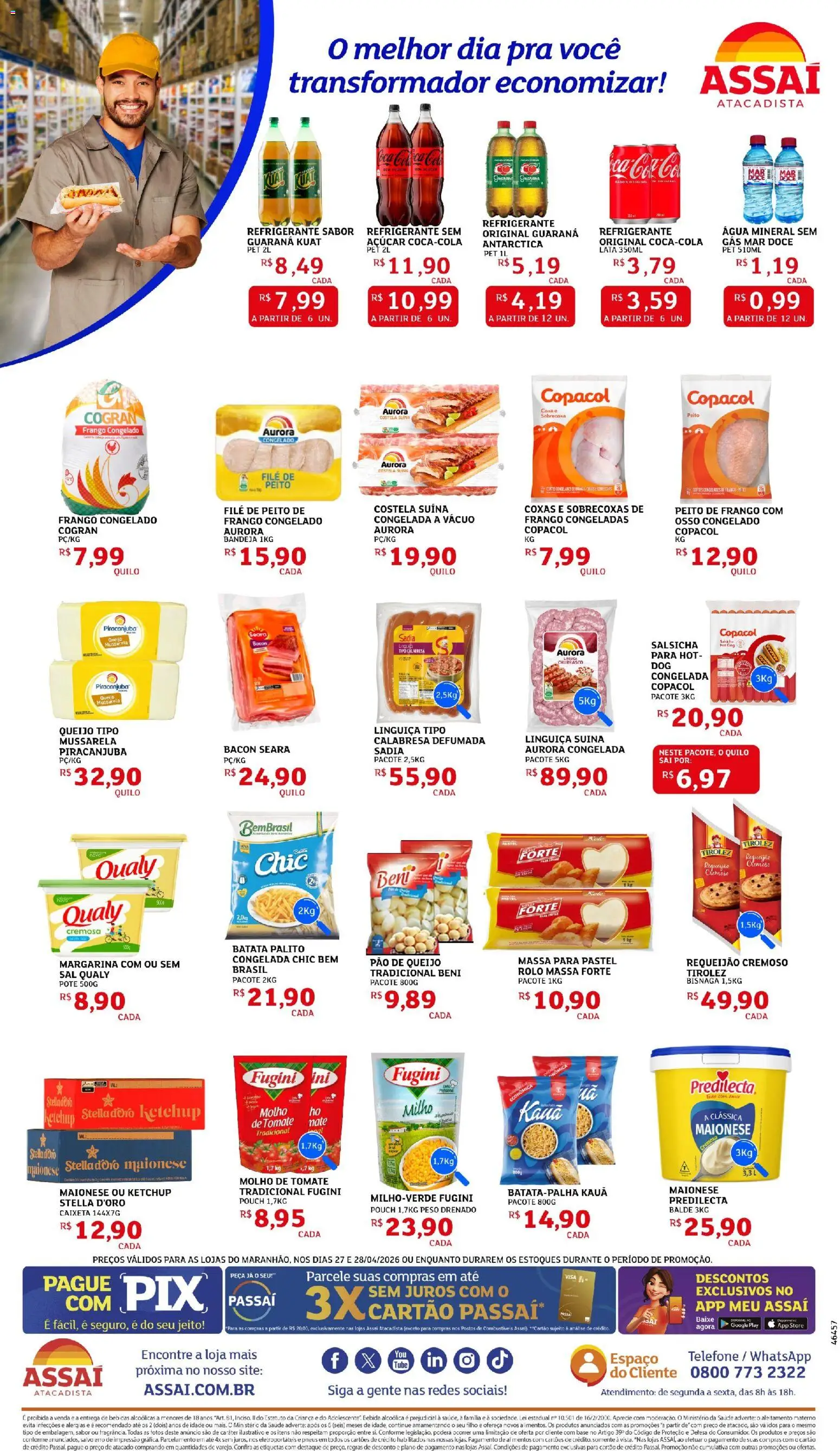 Assaí Atacadista Folheto - válido de 27.04.2026 | Página: 2 | Produtos: Salsicha, Linguiça, Bebida, Água mineral