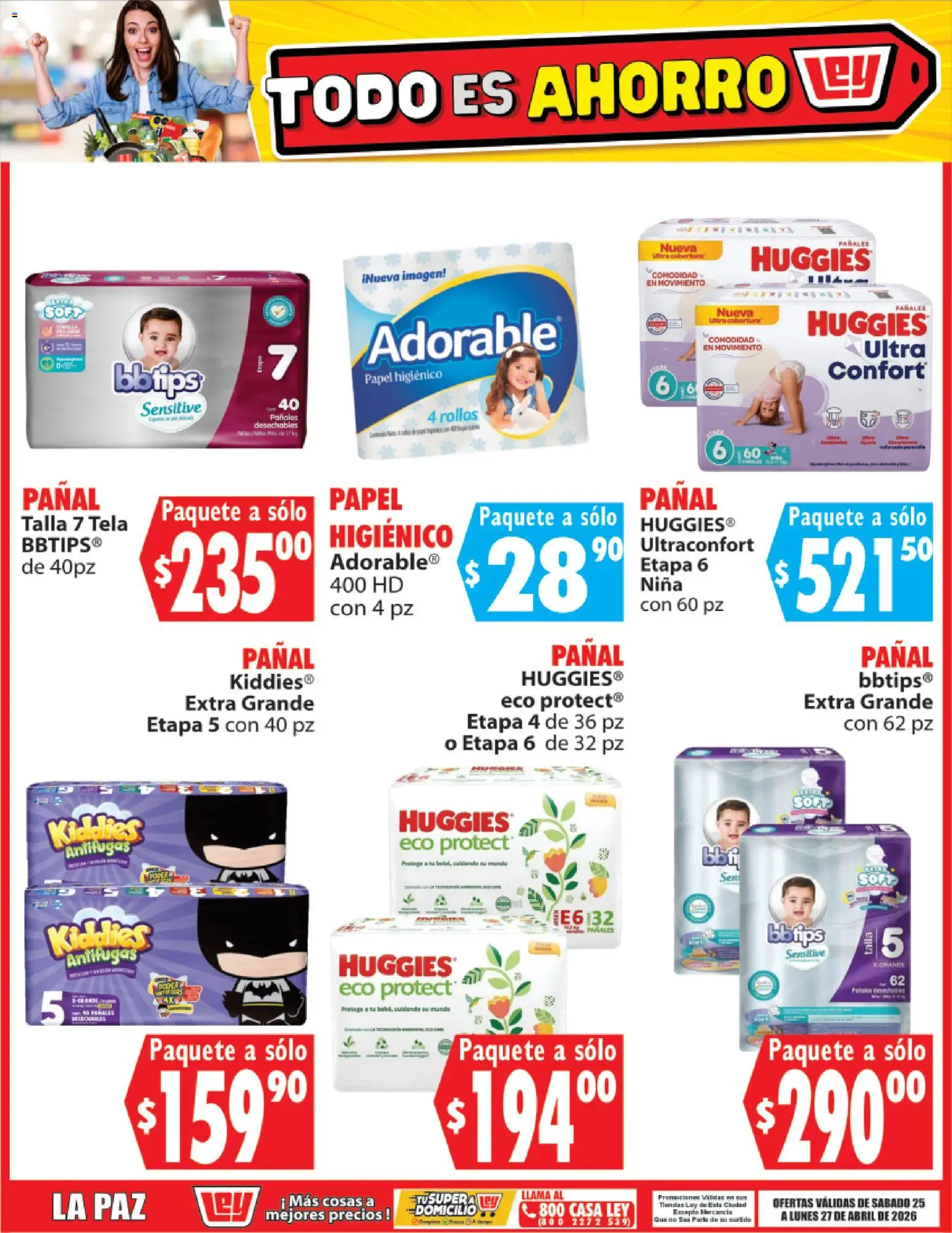 Nuevas ofertas de Casa Ley válidas en toda la República Mexicana desde el 25.04.2026. ¡Encuentra las mejores ofertas en Casa Ley folleto Todo es ahorro! | Página: 10 | Productos: Pañales, Papel higiénico