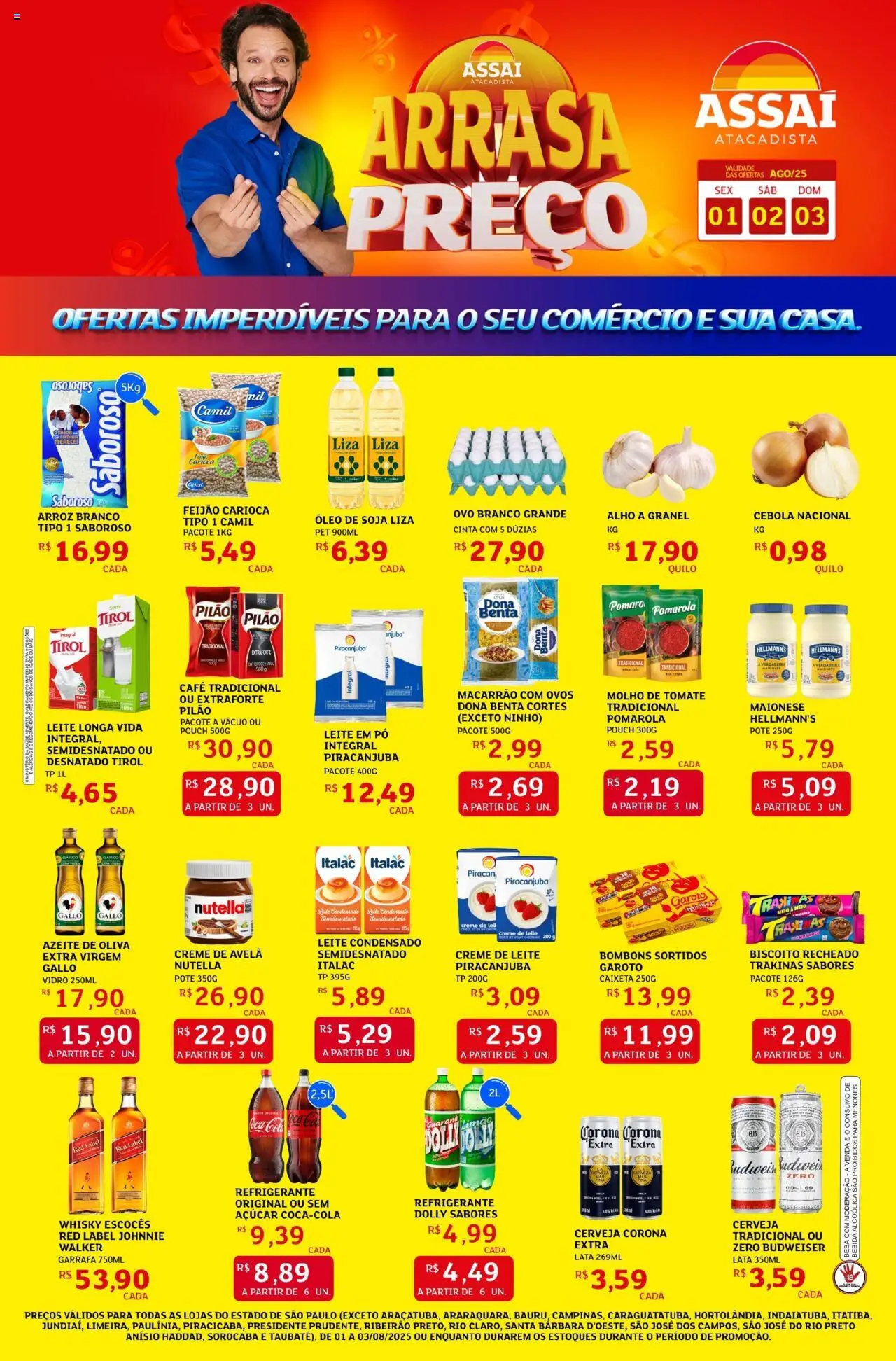 Assaí Atacadista Folheto - válido de 01.08.2025 | Página: 1 | Produtos: Molho de tomate, Cerveja, Creme de leite, Creme de avelã