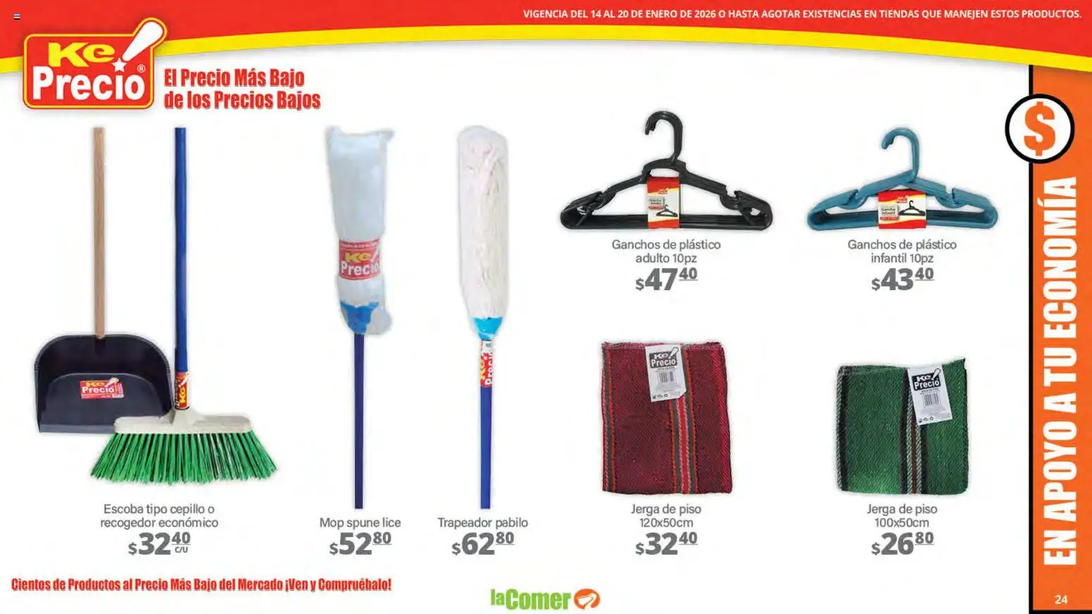 Nuevas ofertas de La Comer válidas en toda la República Mexicana desde el 14.01.2026. ¡Encuentra las mejores ofertas en La Comer folleto! | Página: 24 | Productos: Cepillo, Escoba, Trapeador