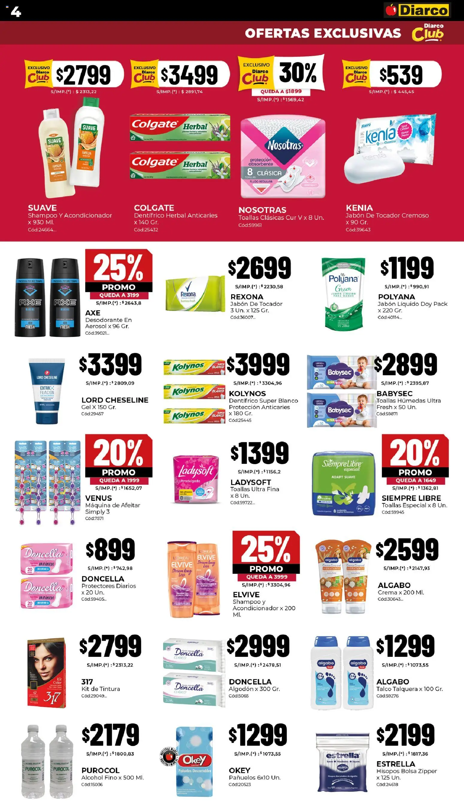 Diarco - Ofertas Pueblo Sur │ válido desde el 01.12.2025 | Página: 4 | Productos: Algodón, Tintura, Desodorante, Crema