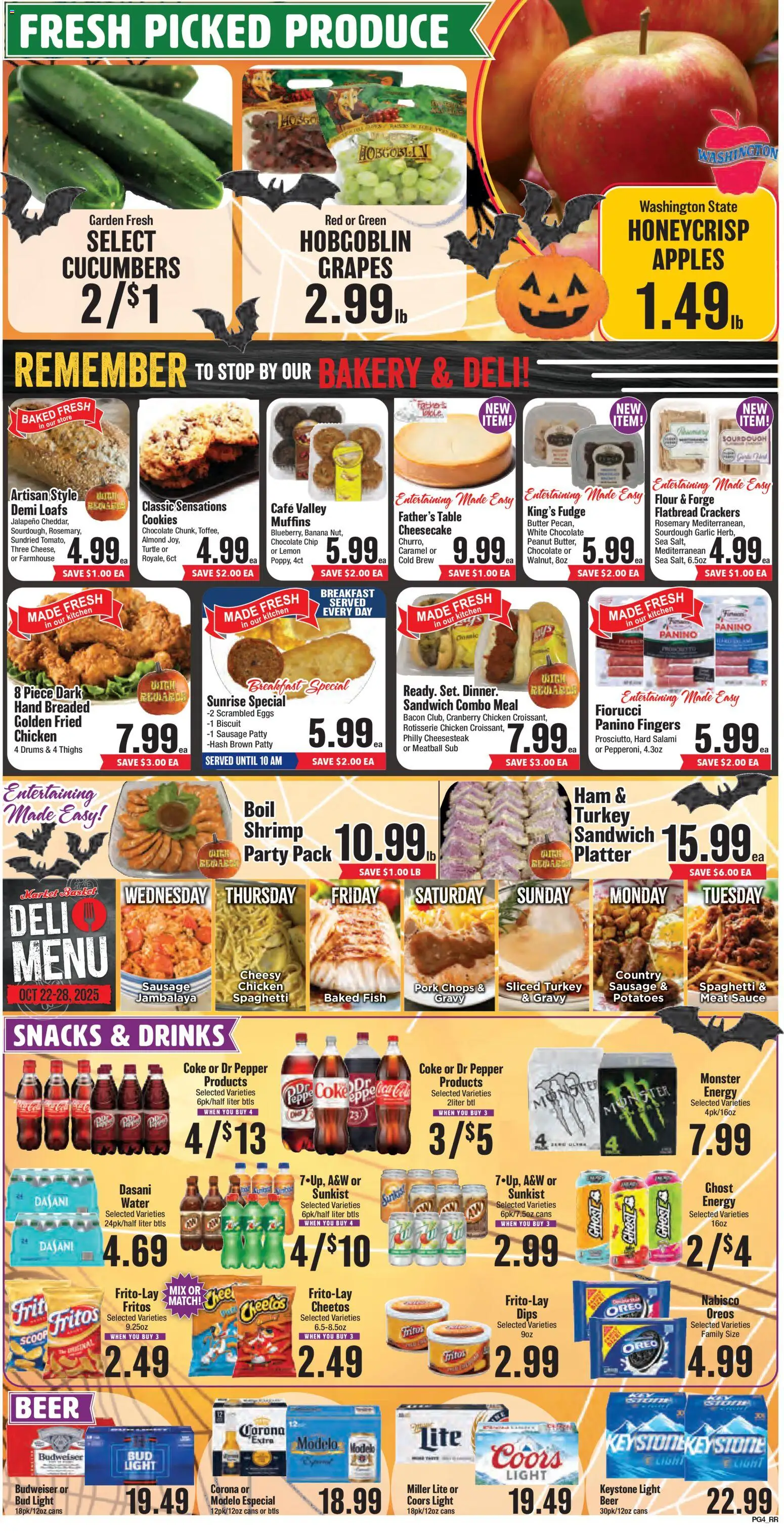 Market Basket Weekly Ad - valid from 22.10.2025 | Page: 4 | Products: Chocolate, Pork, Potatoes, Sausage