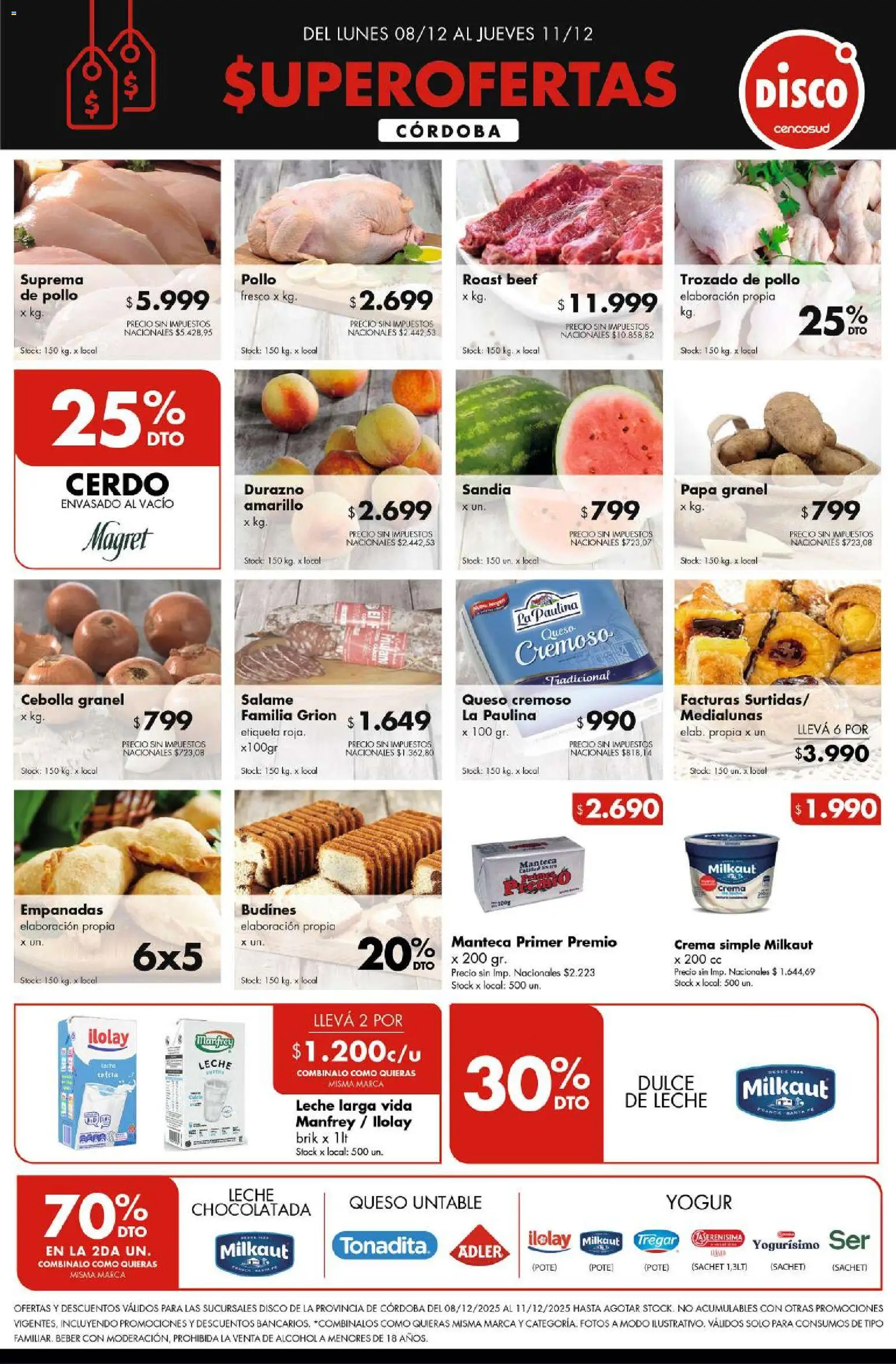 Disco ofertas Cordóba │ válido desde el 08.12.2025 | Página: 1 | Productos: Sandía, Leche, Queso, Yogur