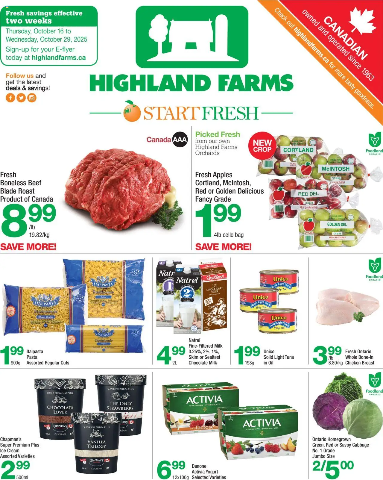 Highland Farms flyer valid from 16.10.2025 | Page: 1 | Products: Bag, Oil, Chocolate, Chicken