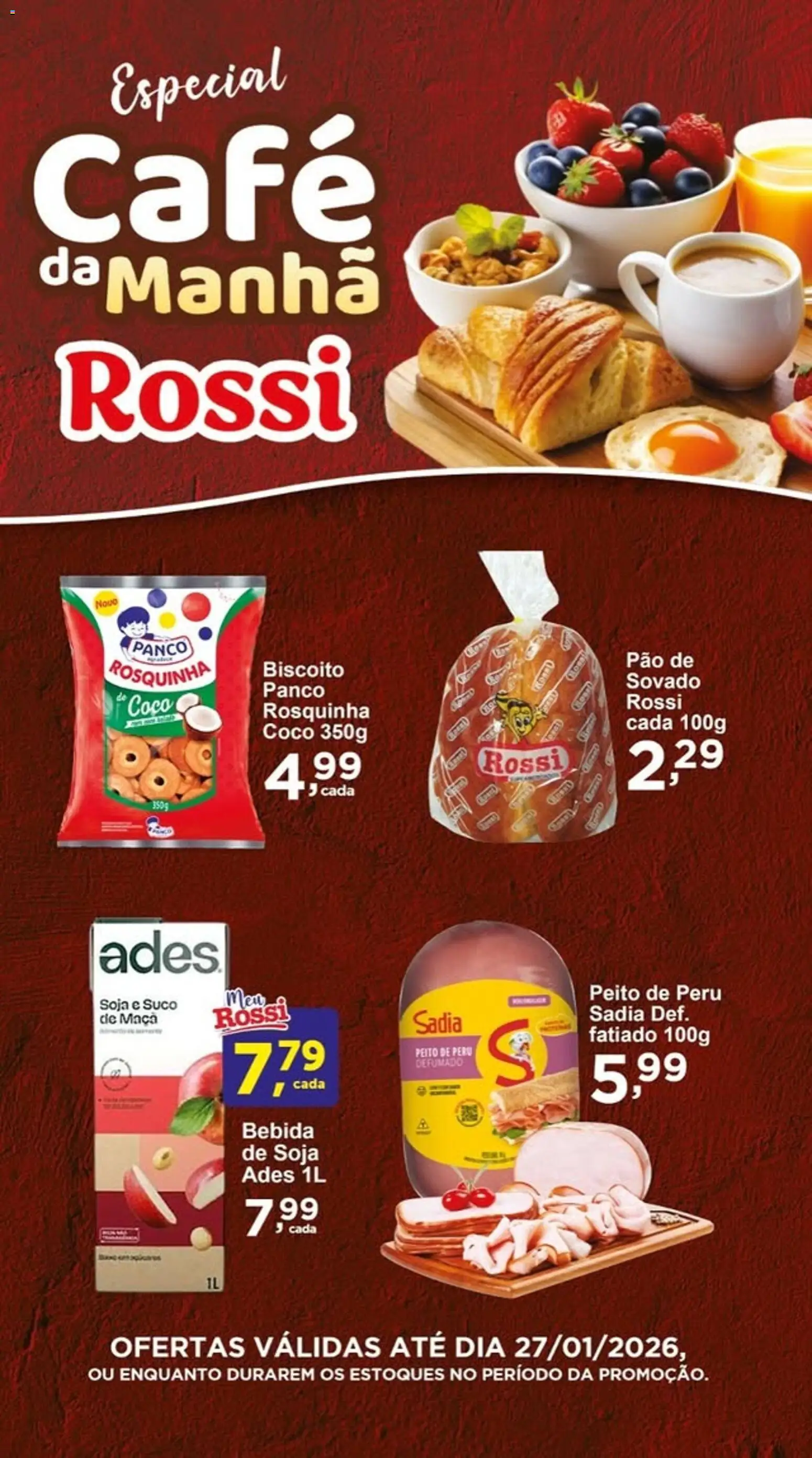 Rossi Supermercados Folheto - válido de 22.01.2026 | Página: 1 | Produtos: Biscoito, Pão, Café, Rosquinha