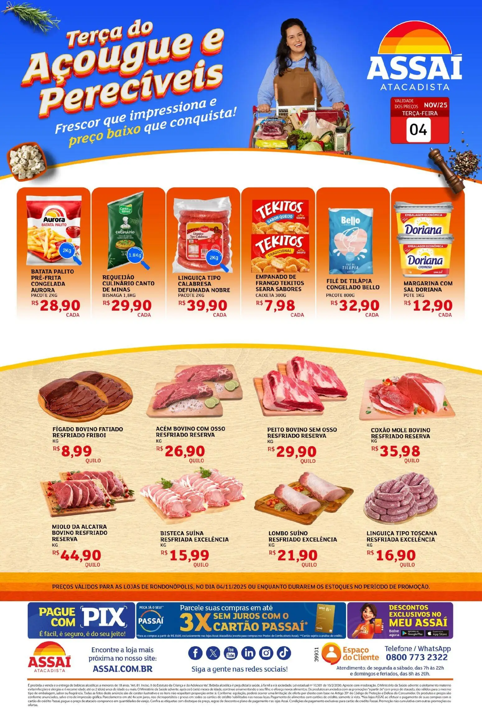 Assaí Atacadista Folheto - válido de 04.11.2025 | Página: 1 | Produtos: Tilápia, Batata, Sal, Frango