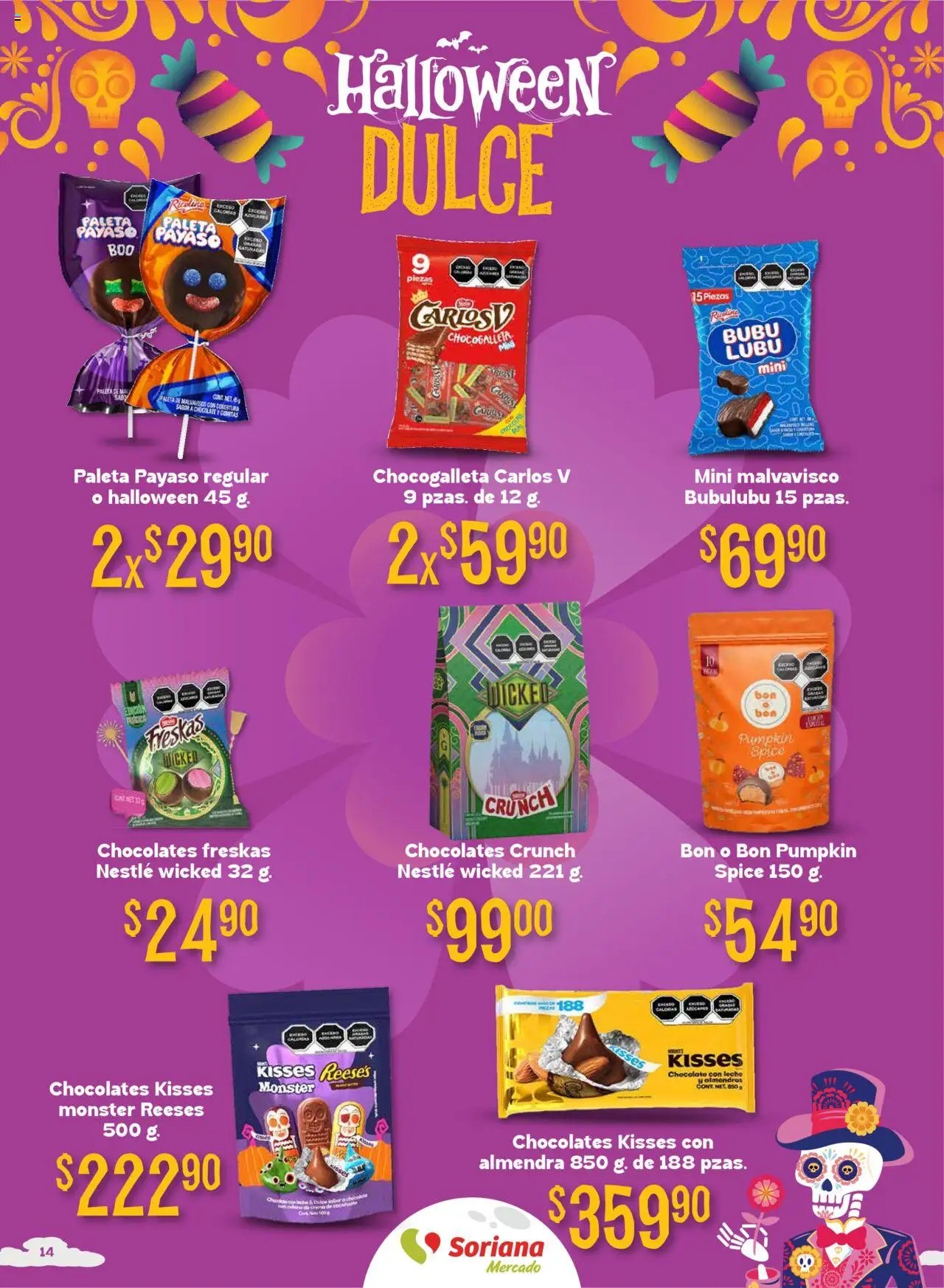 Nuevas ofertas de Soriana válidas en toda la República Mexicana desde el 25.09.2025. ¡Encuentra las mejores ofertas en Soriana - Halloween y Día de Muertos Mercado Nacional! | Página: 14 | Productos: Paleta, Leche, Chocolate, Almendra