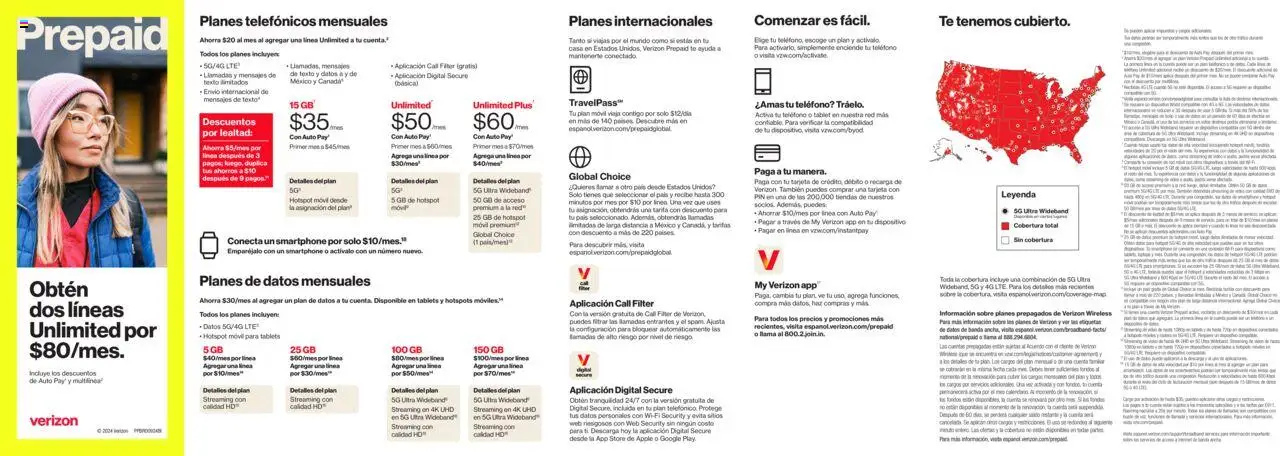 Verizon Prepaid Brochure - Spanish - valid from 01.11.2024 | Page: 1 | Products: Pin, Smartphone, Tablet, Video