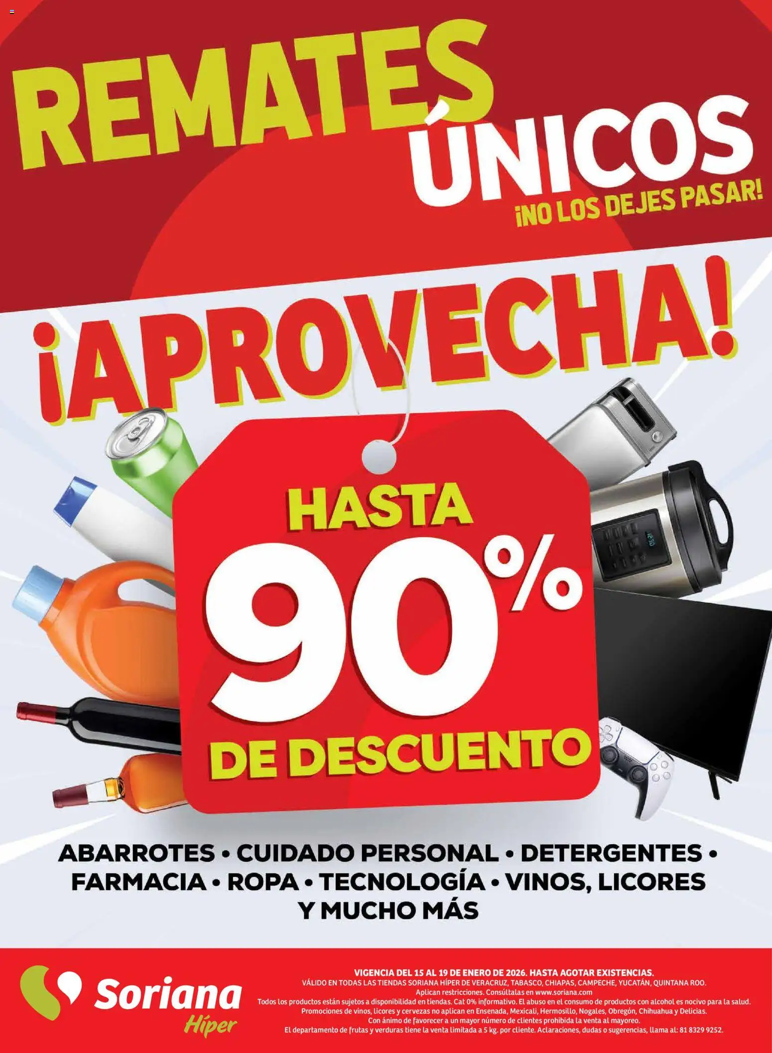 Nuevas ofertas de Soriana válidas en toda la República Mexicana desde el 15.01.2026. ¡Encuentra las mejores ofertas en Soriana - Fin de Semana Híper: Ver, Tab, Chis, Camp, Yuc y Q. Roo! | Página: 12 | Productos: Ropa