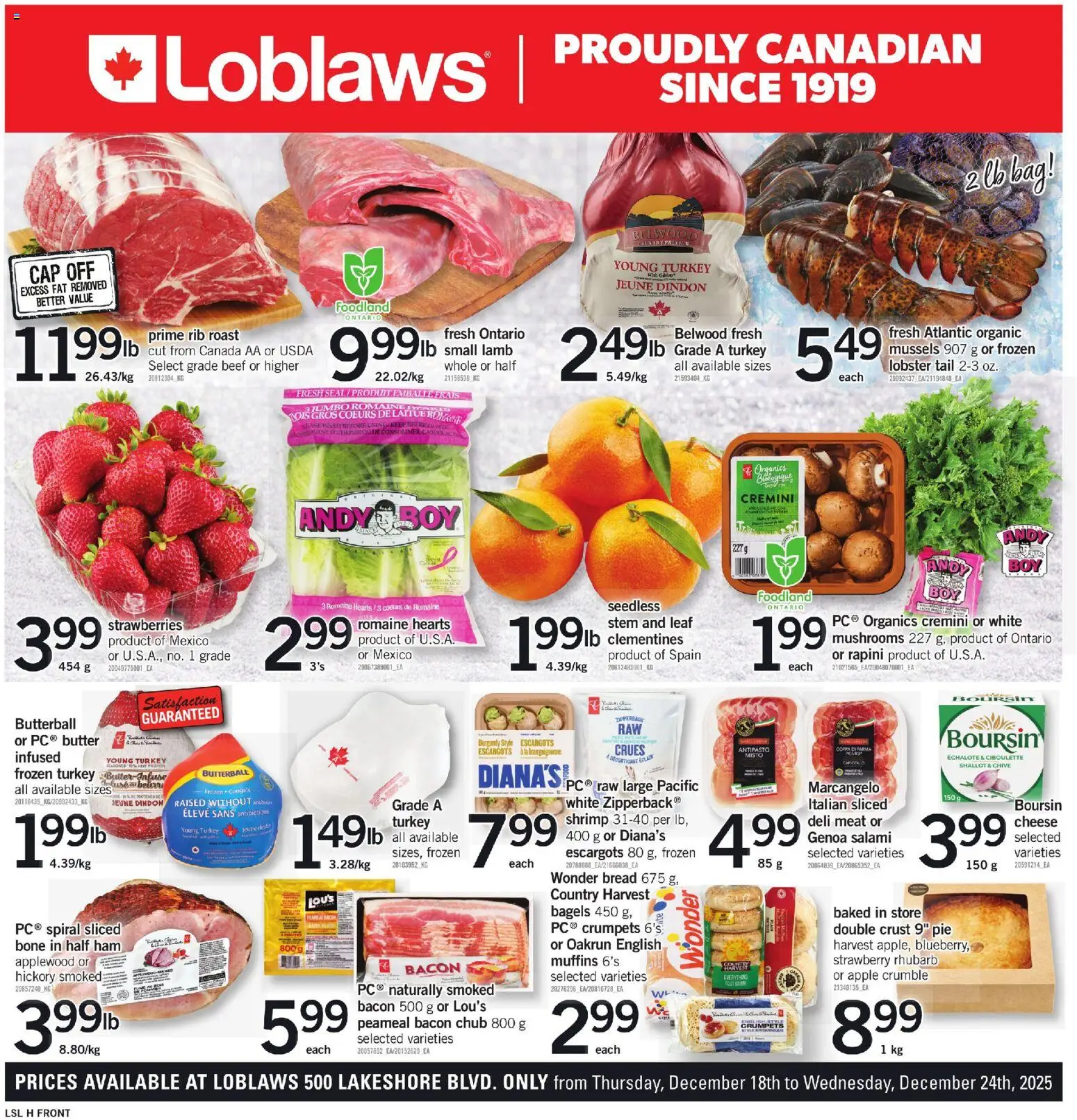 Loblaws flyer valid from 18.12.2025 | Page: 1 | Products: Beef, Strawberries, Butter, Salami