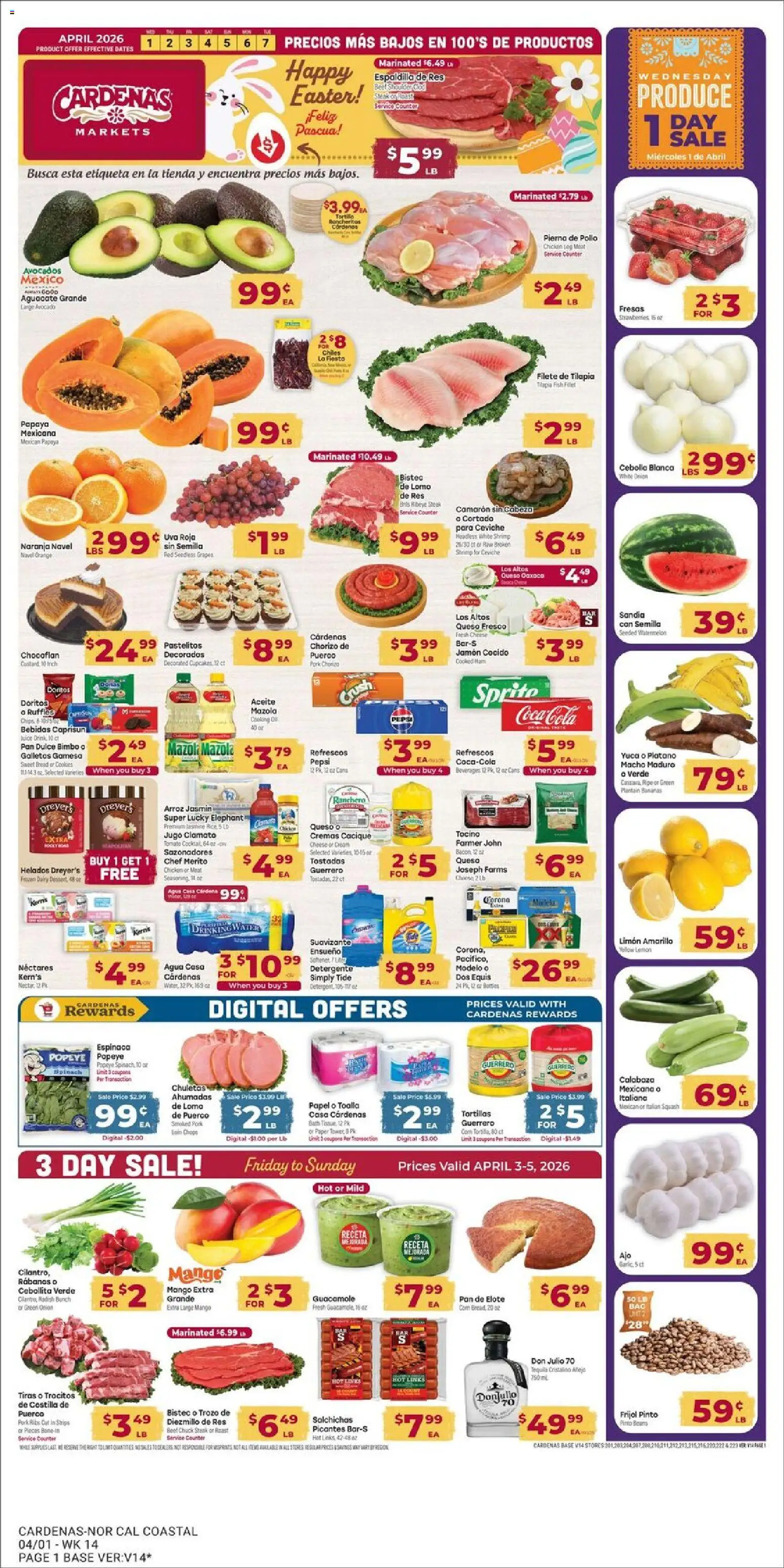 Cardenas Weekly Ad - valid from 01.04.2026 | Page: 1 | Products: Spinach, Bath, Fish, Grapes