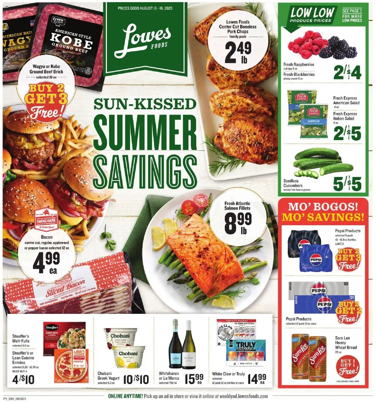 Lowes Foods Weekly Ad - GA - valid from 13.08.2025 | Page: 1 | Products: Yogurt, Bread, Beef, Pepper