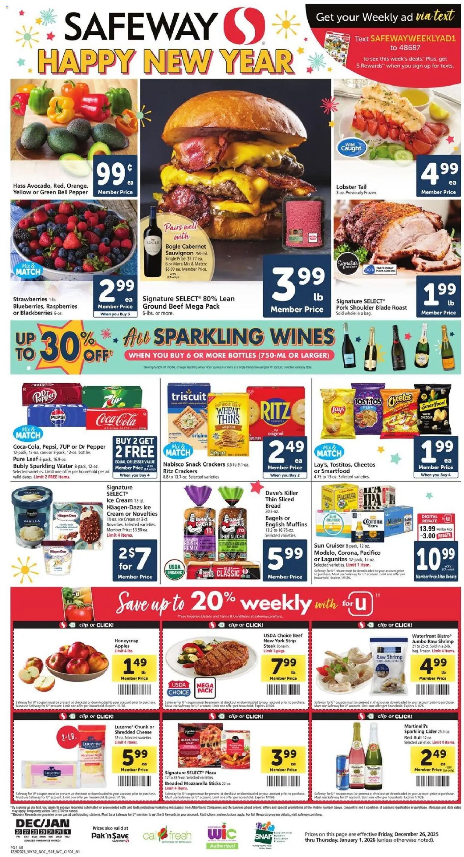 Safeway Weekly Ad - valid from 26.12.2025 | Page: 1 | Products: Bread, Strawberries, Water, Bag