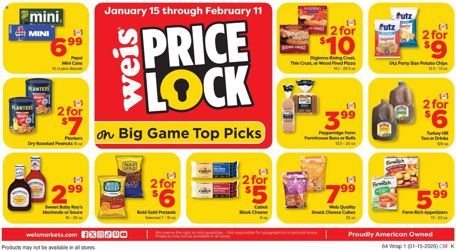 Weis Weekly Circular - NY - valid from 15.01.2026 | Page: 1 | Products: Cheese, Pizza, Tea, Game