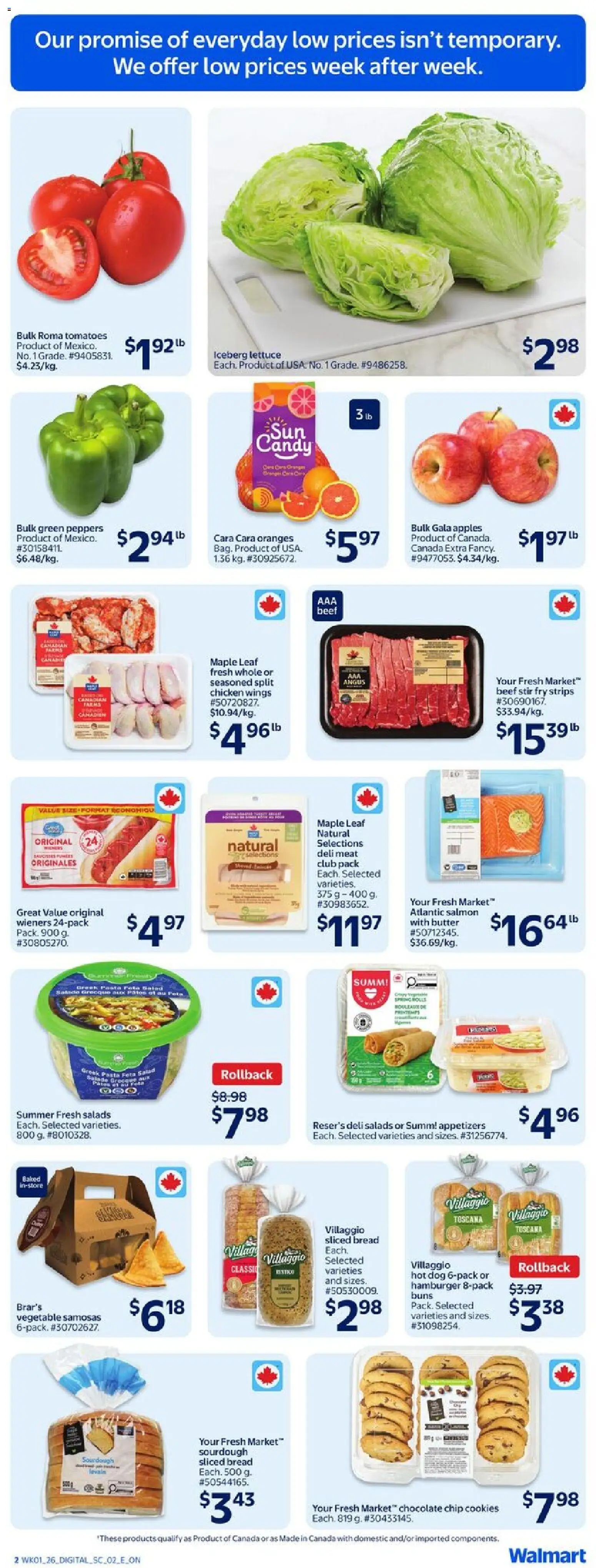 Walmart flyer valid from 29.01.2026 | Page: 3 | Products: Pasta, Chicken wings, Bread, Apples