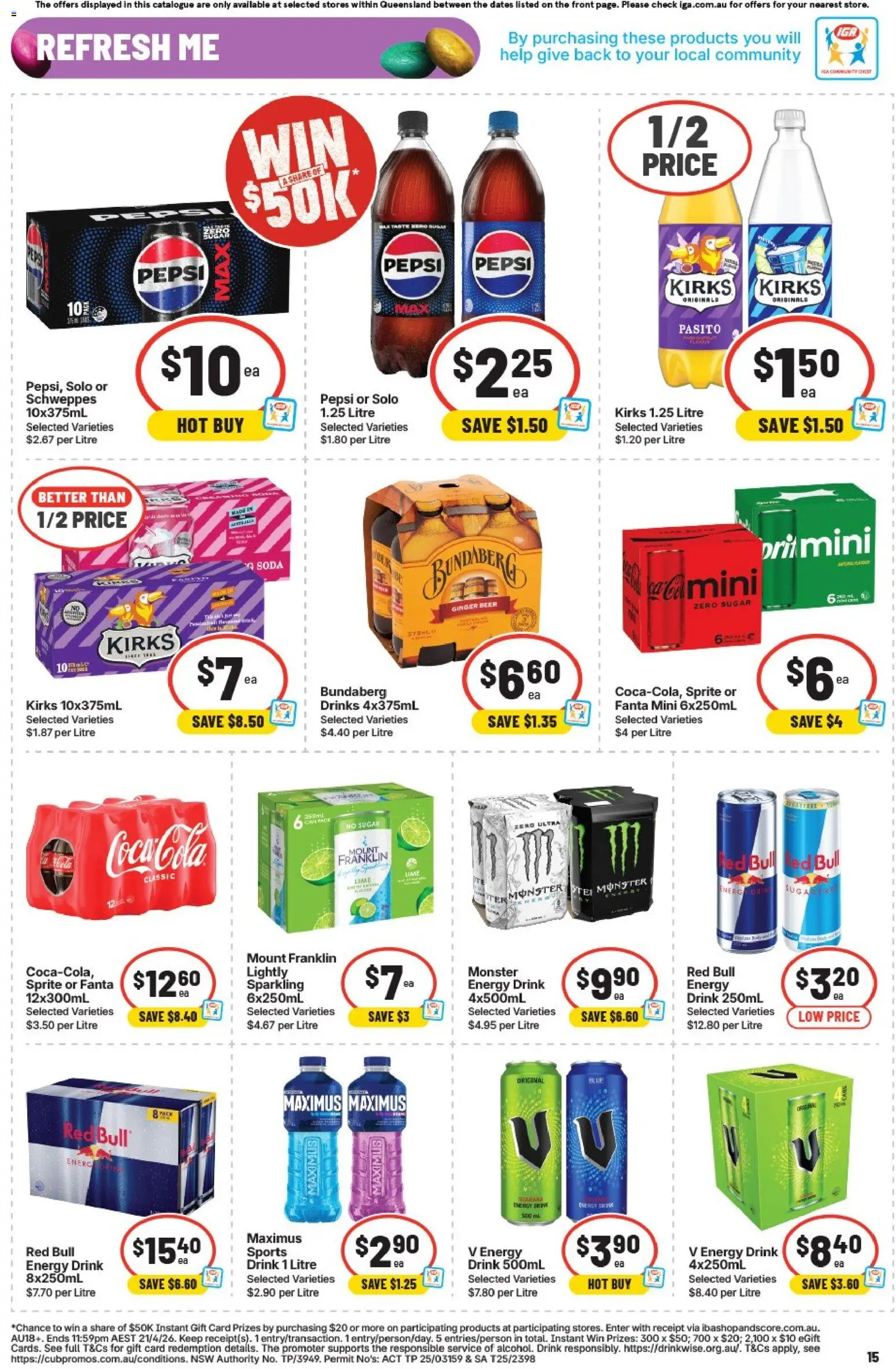 IGA catalogue - valid from 01.04.2026 | Page: 18 | Products: Energy drink, Ginger, Pepsi, Sugar