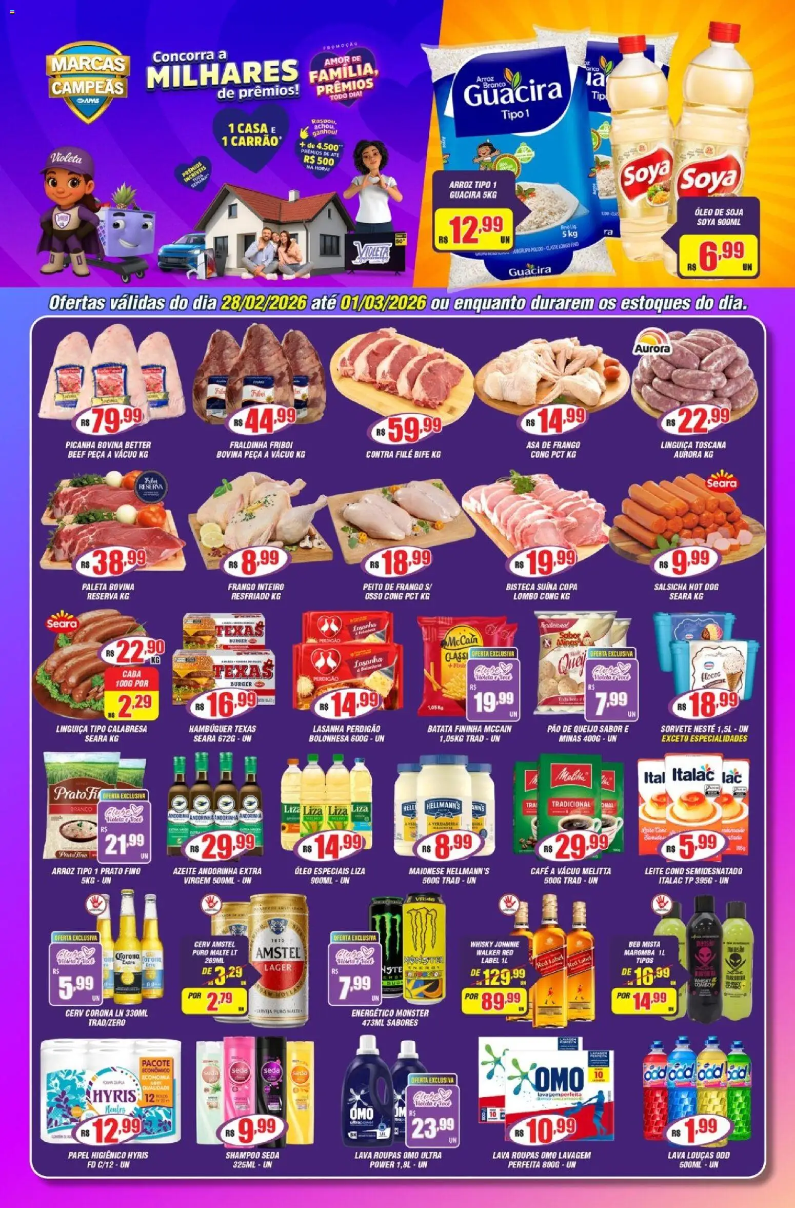 Violeta Supermercados Folheto - válido de 28.02.2026 | Página: 1 | Produtos: Whisky, Flocos, Batata, Peito de frango