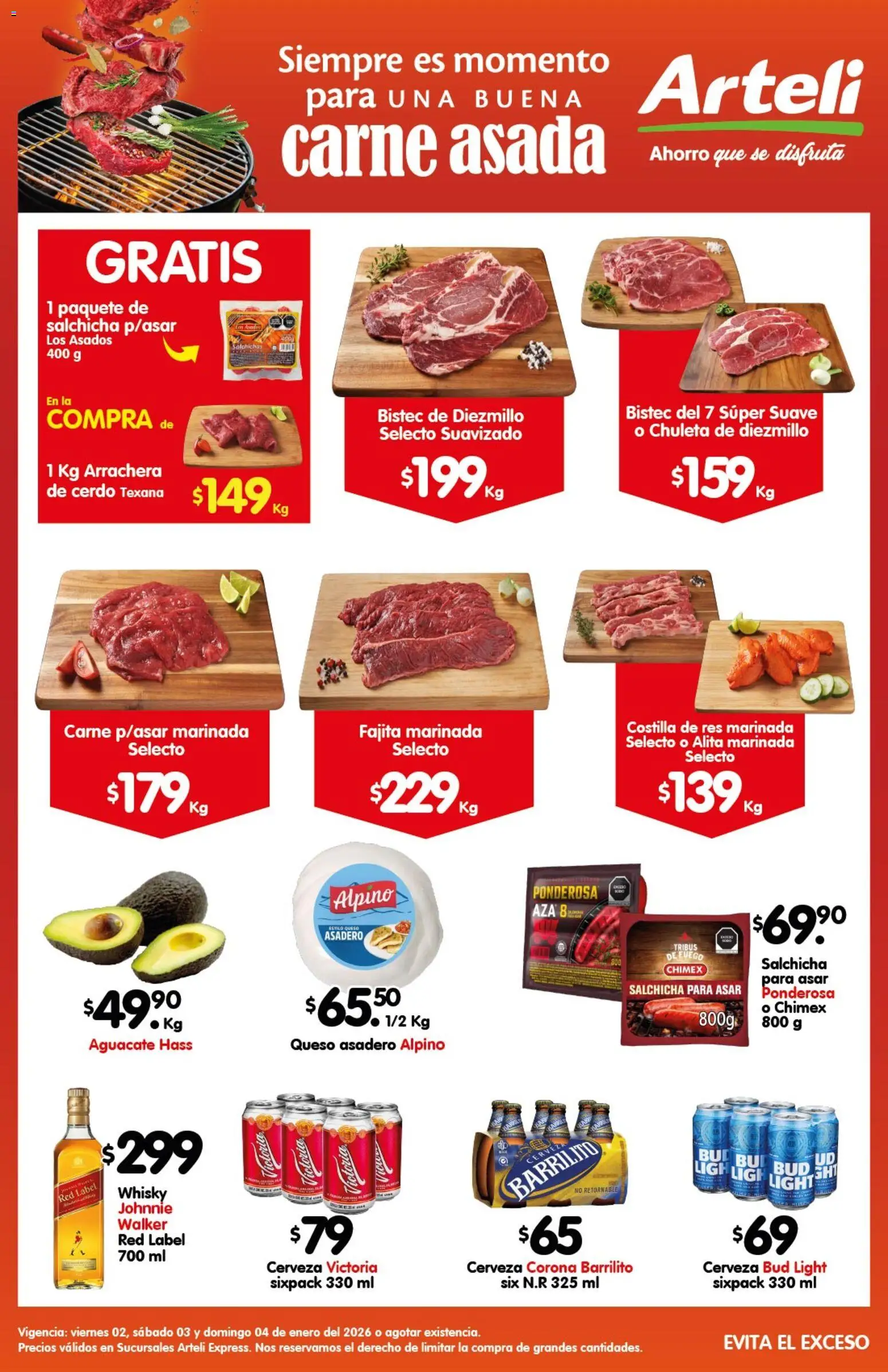 Nuevas ofertas de Arteli válidas en toda la República Mexicana desde el 02.01.2026. ¡Encuentra las mejores ofertas en Arteli folleto Carnes Suc. Express! | Página: 1 | Productos: Salchicha, Queso, Cerveza, Cerdo