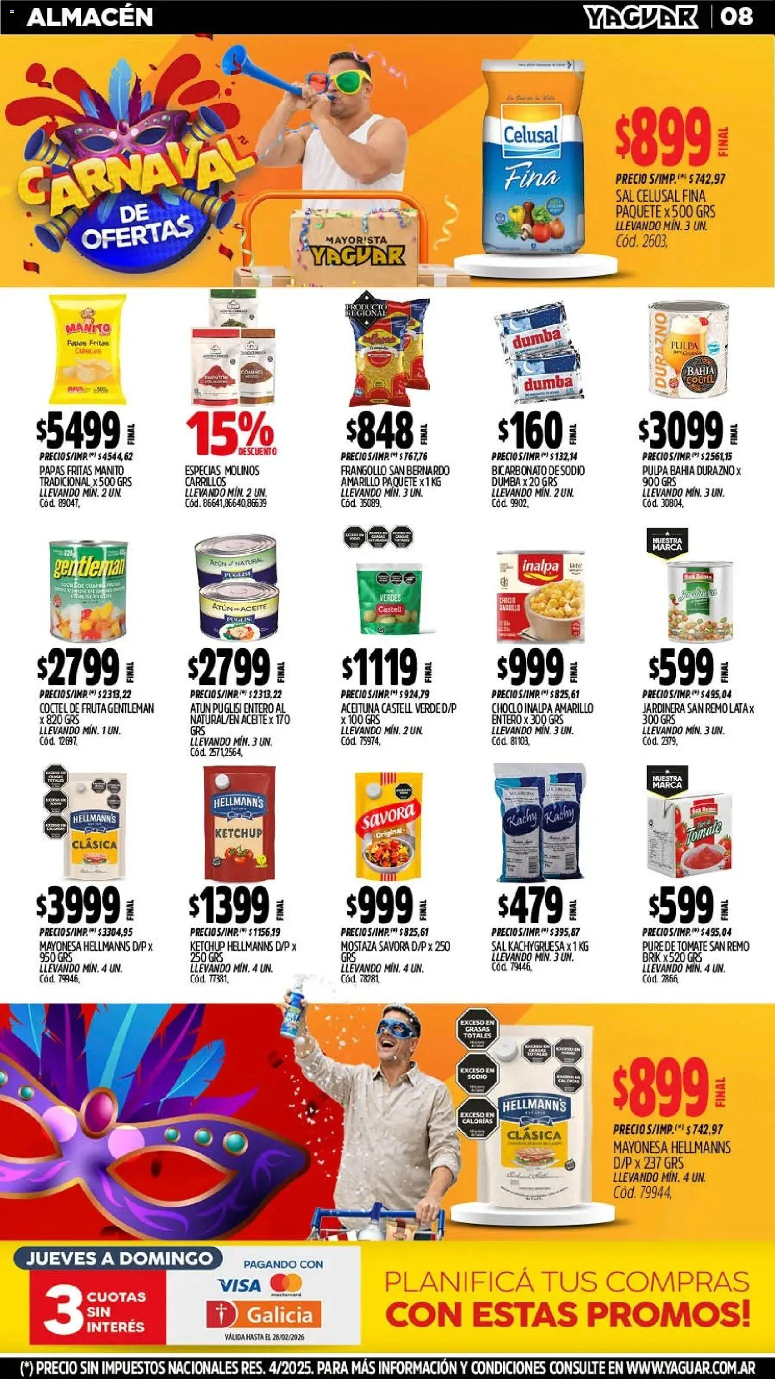 Yaguar - Oferta Semanal Salta │ válido desde el 09.02.2026 | Página: 8 | Productos: Choclo, Aceite, Mayonesa, Mostaza
