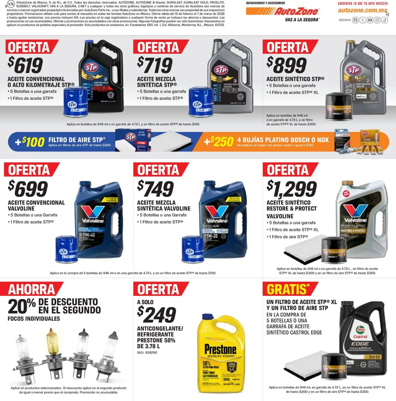Nuevas ofertas de AutoZone válidas en toda la República Mexicana desde el 15.02.2026. ¡Encuentra las mejores ofertas en AutoZone catálogo! | Página: 4 | Productos: Aceite, Caja