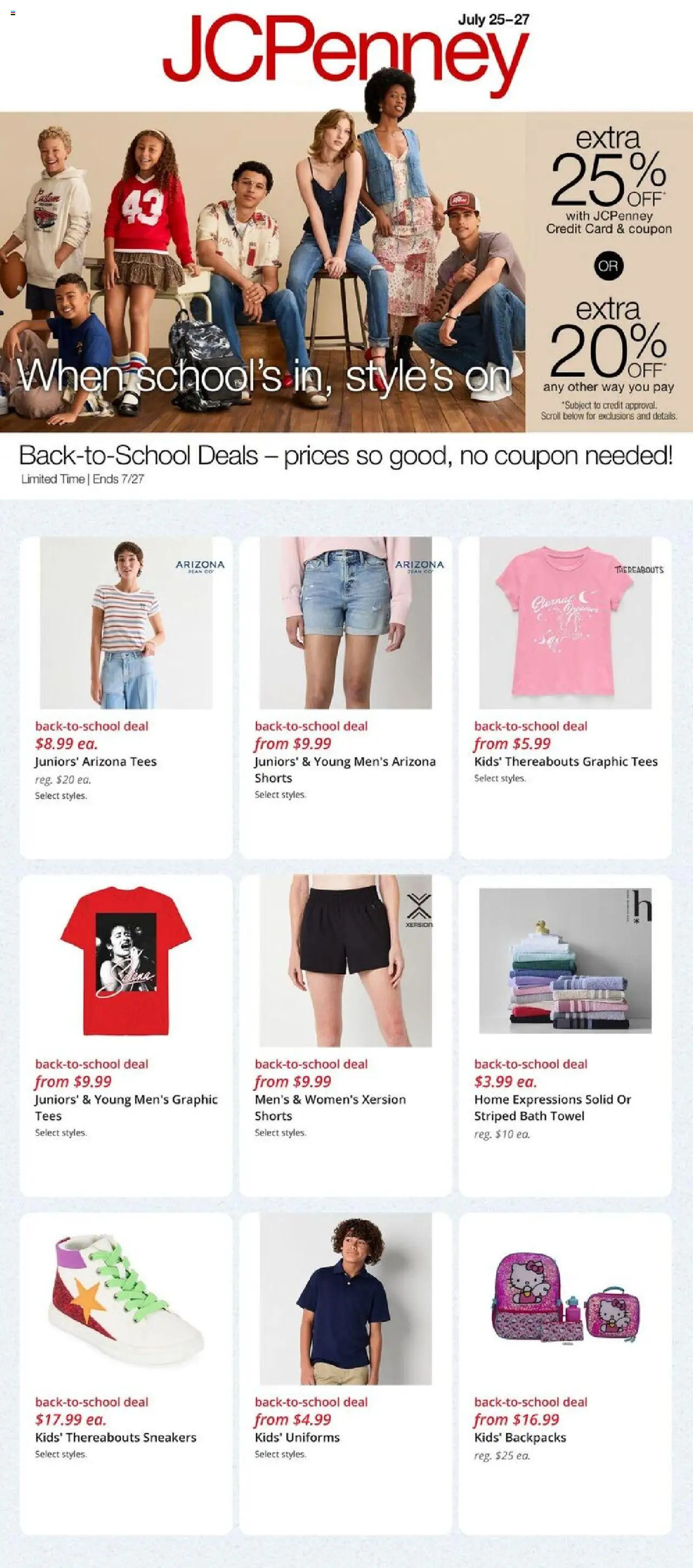 JCPenney Store Ads - valid from 25.07.2025 | Page: 1 | Products: Bath, Shorts, Sneakers
