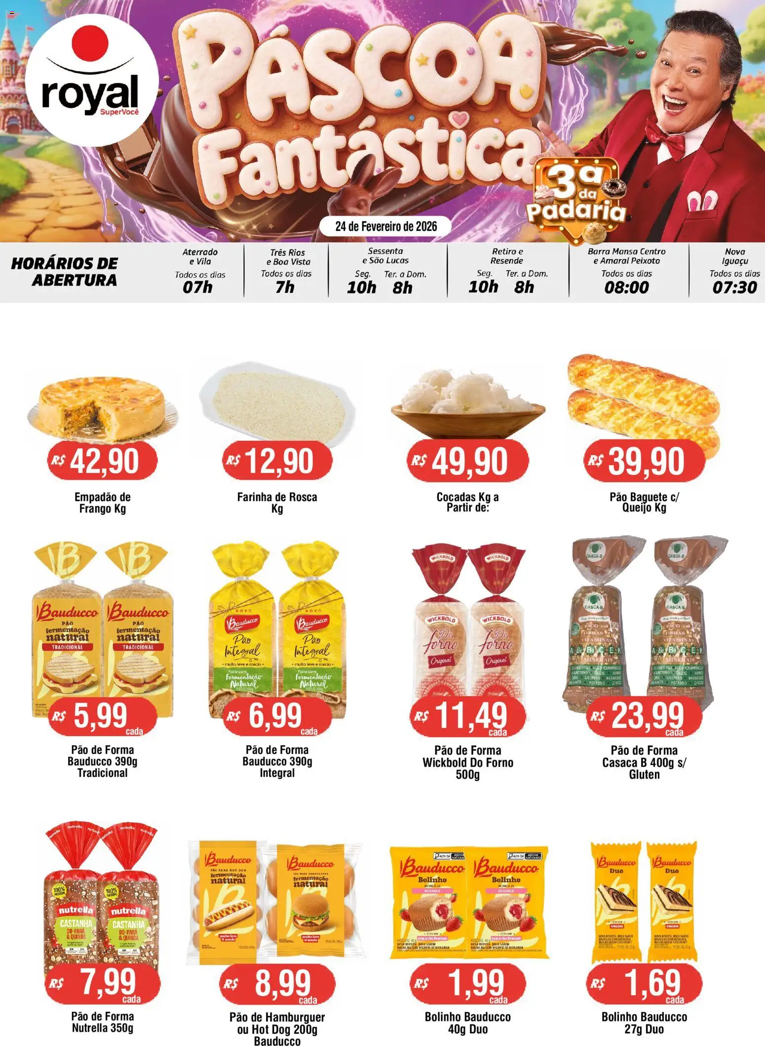 Royal Supermercados Folheto - válido de 24.02.2026 | Página: 1 | Produtos: Pão, Suco, Bolo, Pão de forma