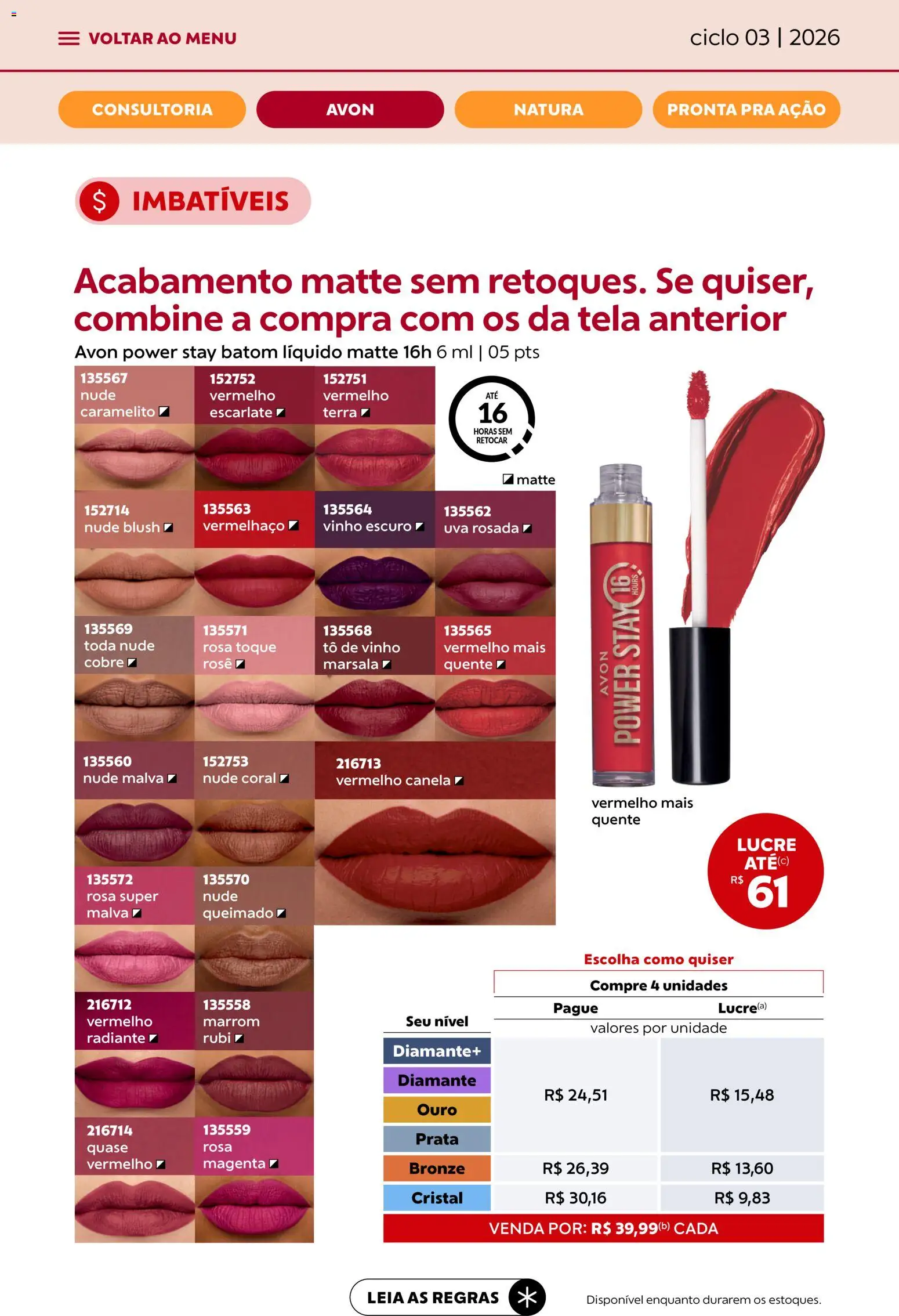 Avon Folheto - válido de 15.01.2026 | Página: 9 | Produtos: Blush, Batom, Tela, Canela
