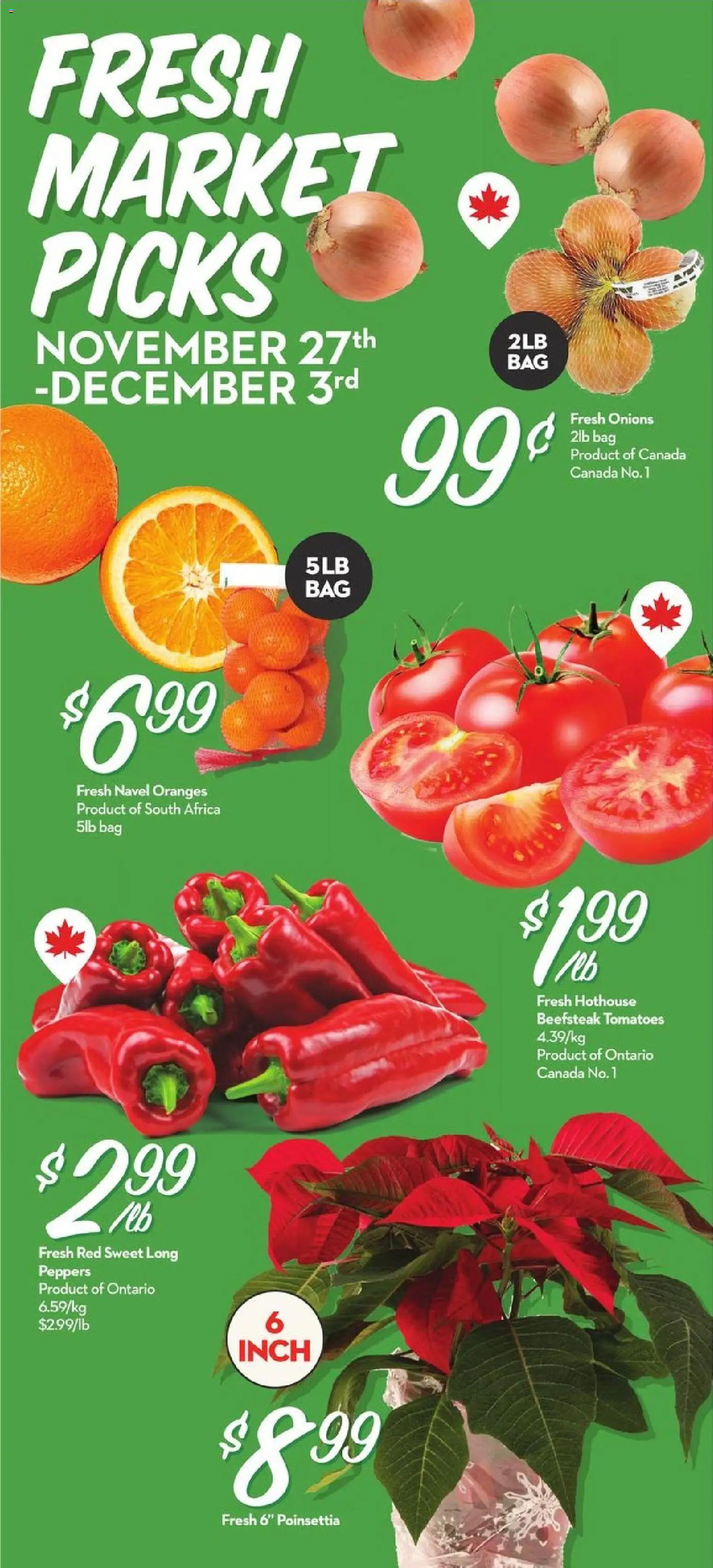 Longo's flyer valid from 27.11.2025 | Page: 2 | Products: Bag, Oranges, Tomatoes