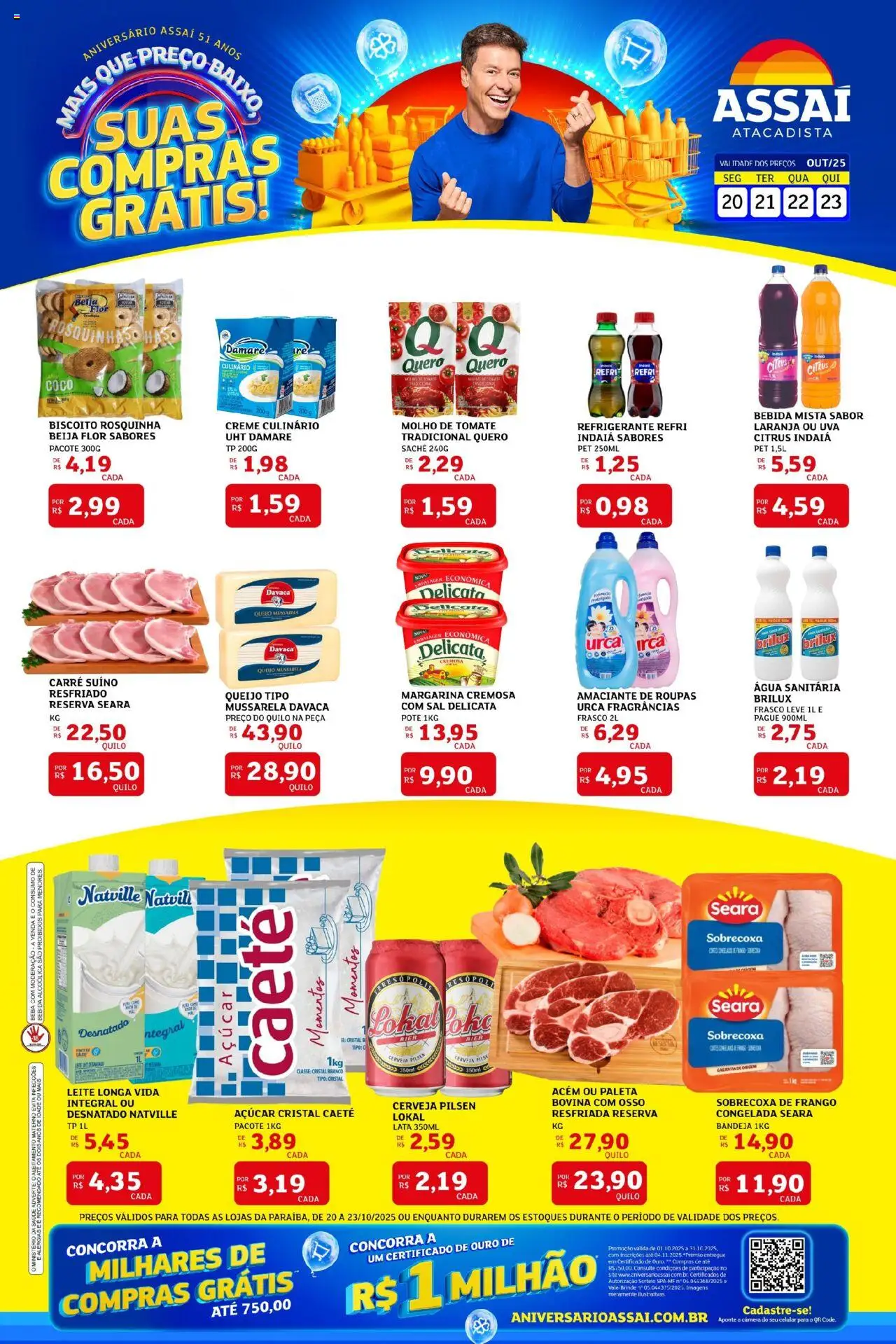 Assaí Atacadista Folheto - válido de 20.10.2025 | Página: 1 | Produtos: Amaciante de roupas, Acém, Açúcar, Mussarela