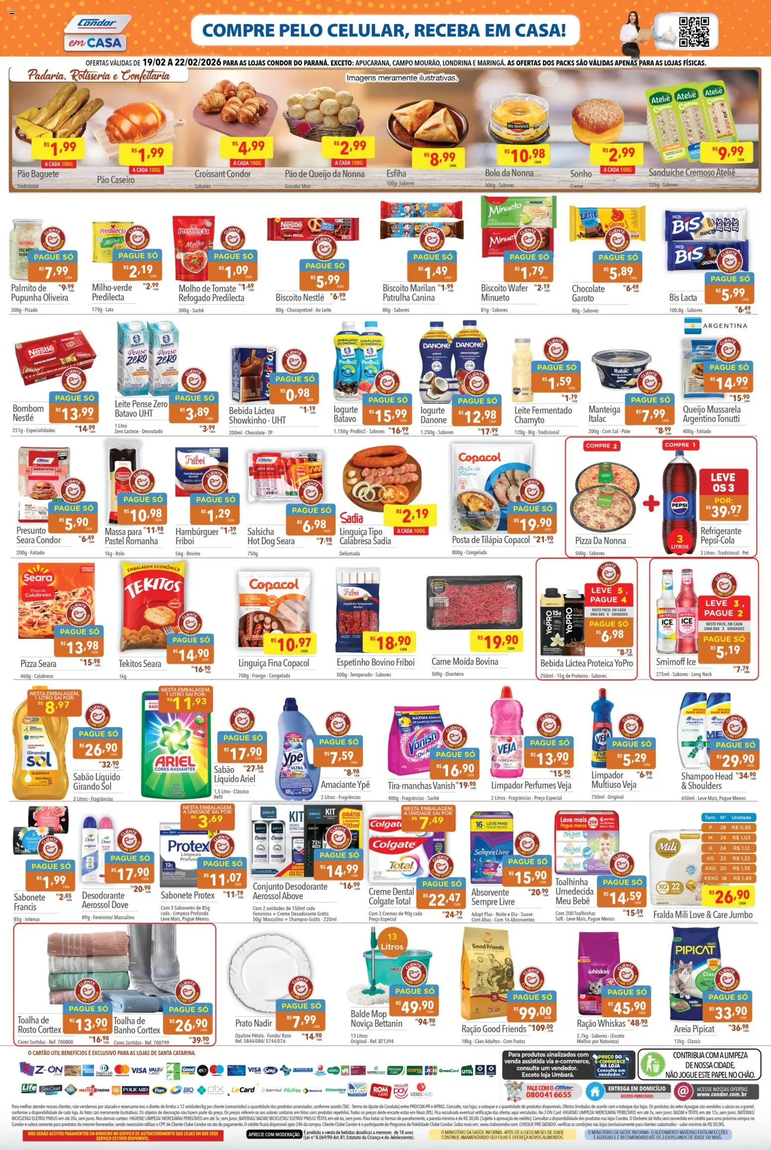 Supermercados Condor Folheto - válido de 19.02.2026 | Página: 2 | Produtos: Sabão, Girando sol, Queijo, Absorvente