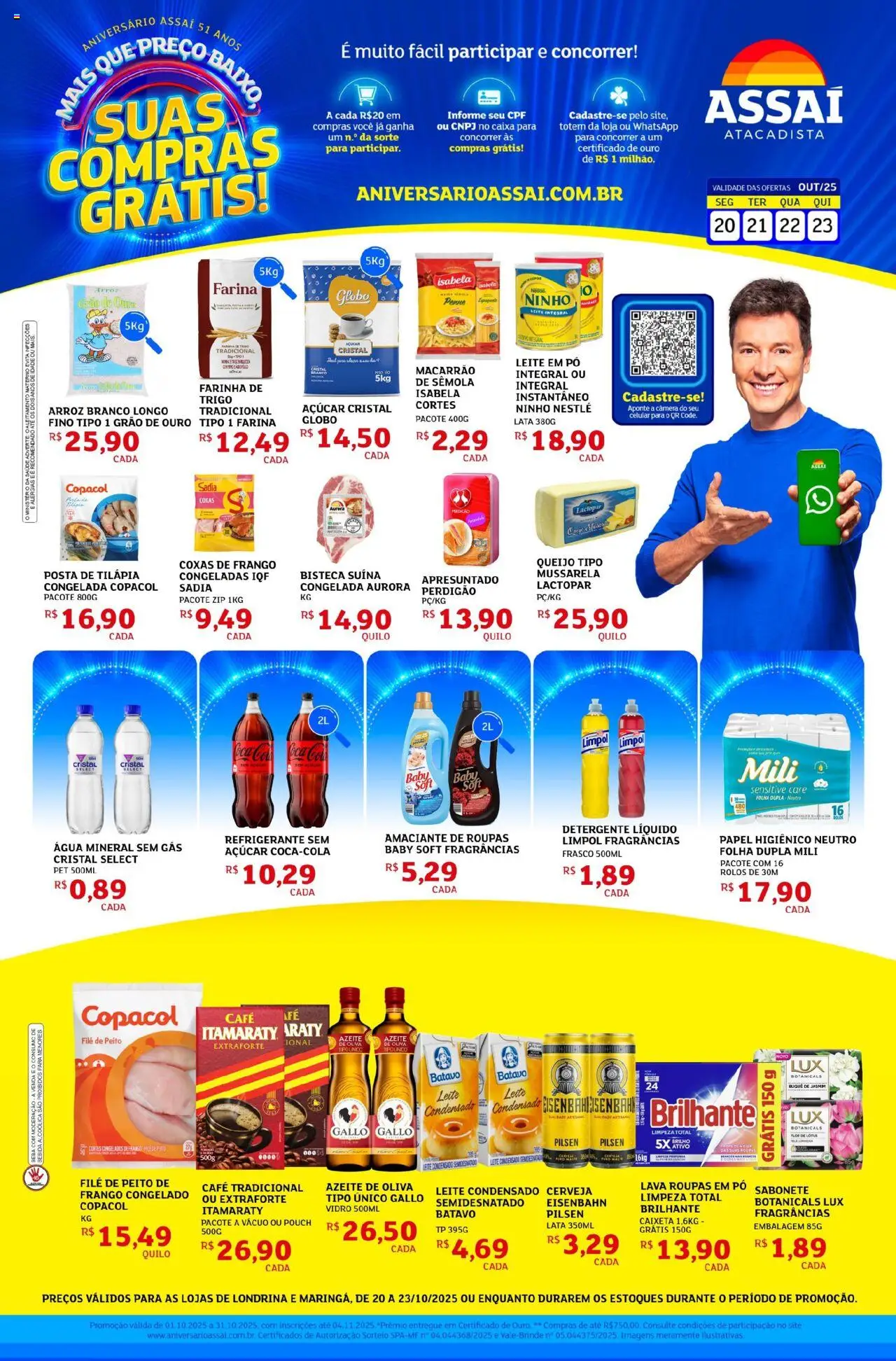 Assaí Atacadista Folheto - válido de 20.10.2025 | Página: 1 | Produtos: Amaciante de roupas, Leite, Roupas, Água mineral