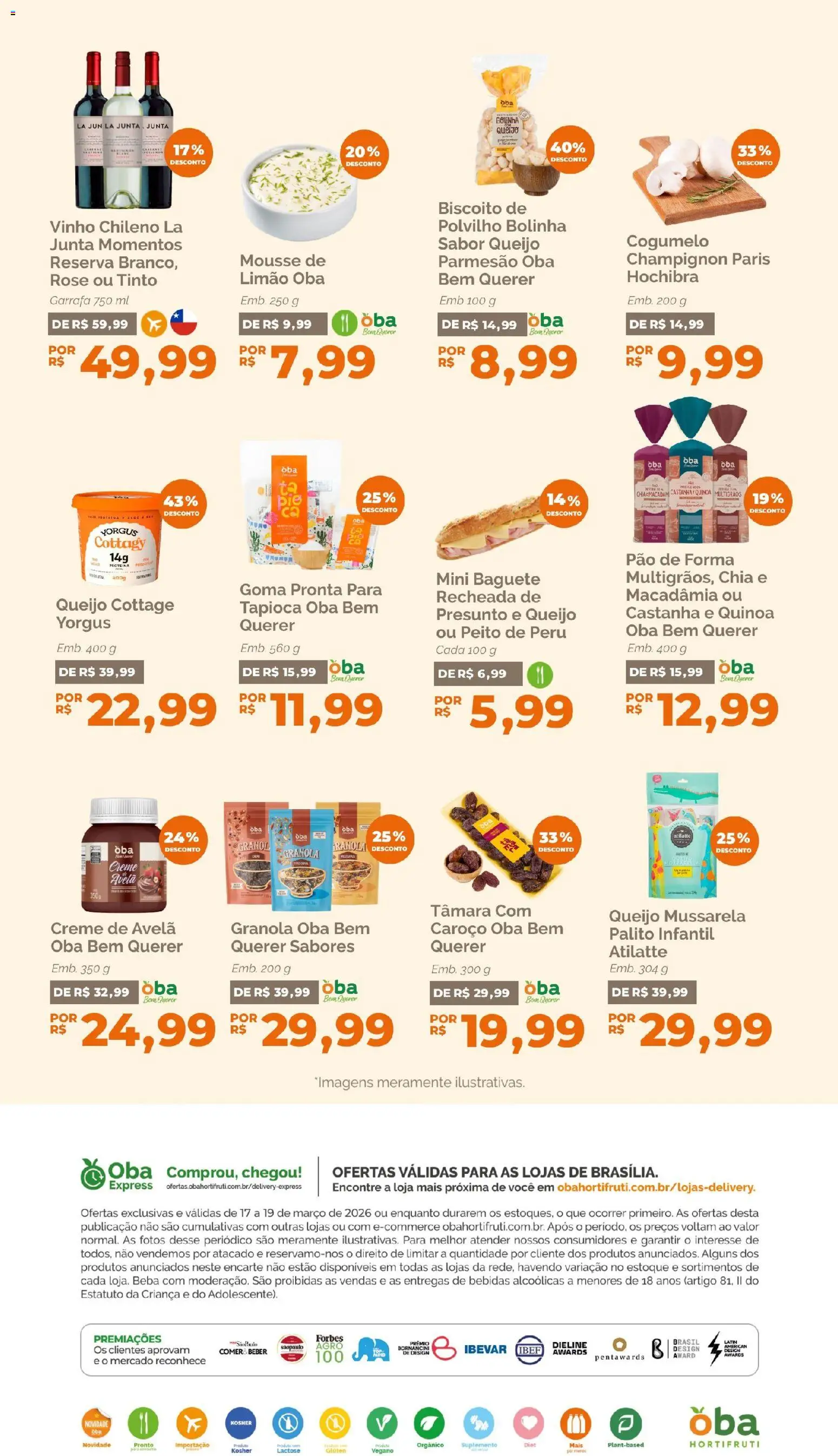 Oba Hortifruti Folheto - válido de 17.03.2026 | Página: 7 | Produtos: Tapioca, Vinho, Cottage, Mussarela