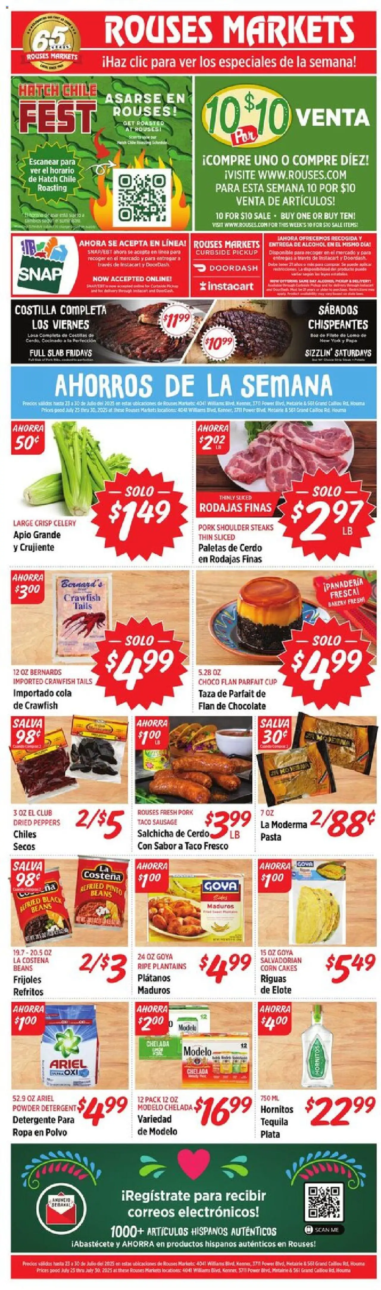 Rouses Ad - valid from 23.07.2025 | Page: 1 | Products: Chocolate, Detergent, Pasta, Sausage