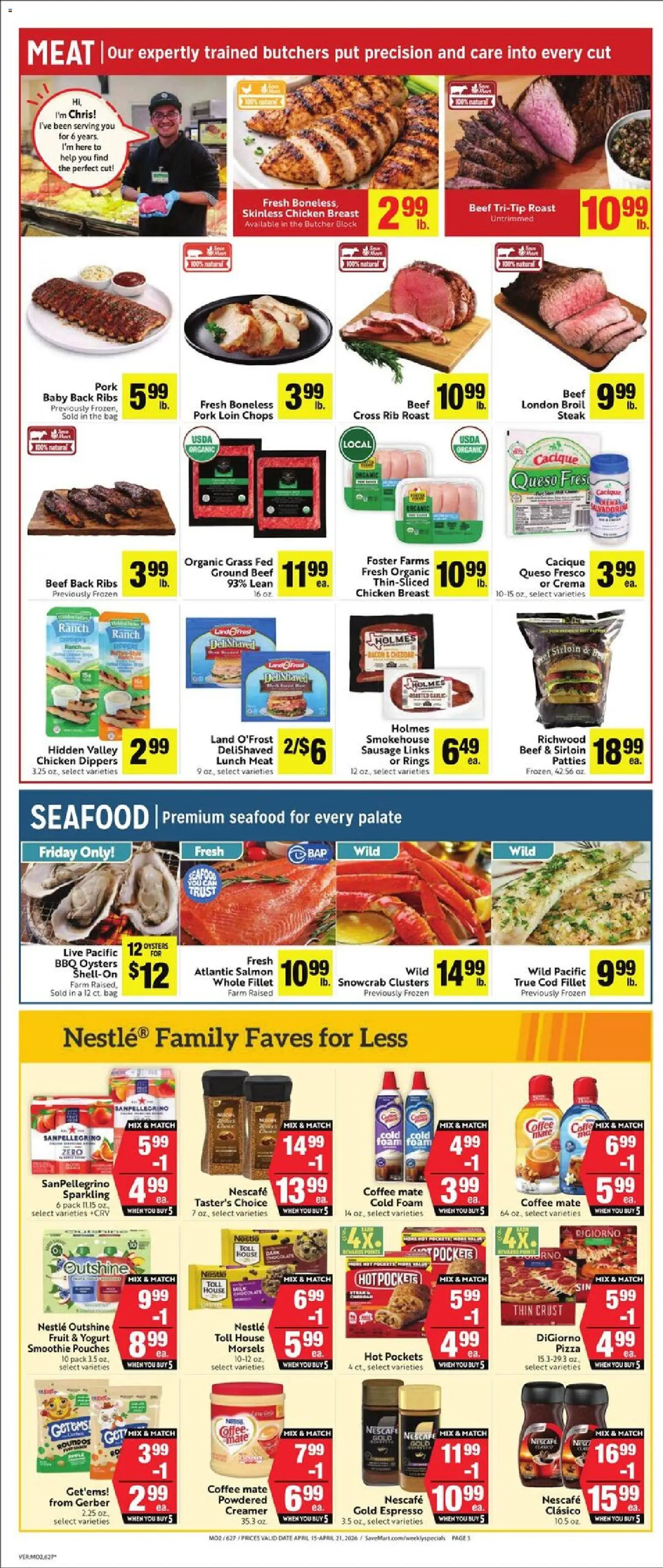 Save Mart Weekly - valid from 15.04.2026 | Page: 3 | Products: Coffee, Pork, Beef, Seafood