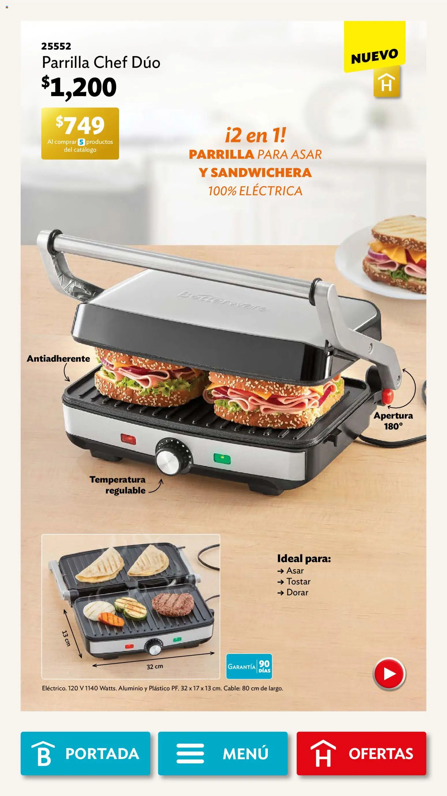 Nuevas ofertas de Betterware válidas en toda la República Mexicana desde el 03.11.2025. ¡Encuentra las mejores ofertas en Betterware campaña 11 2025! | Página: 49 | Productos: Sandwichera, Cable, Parrilla