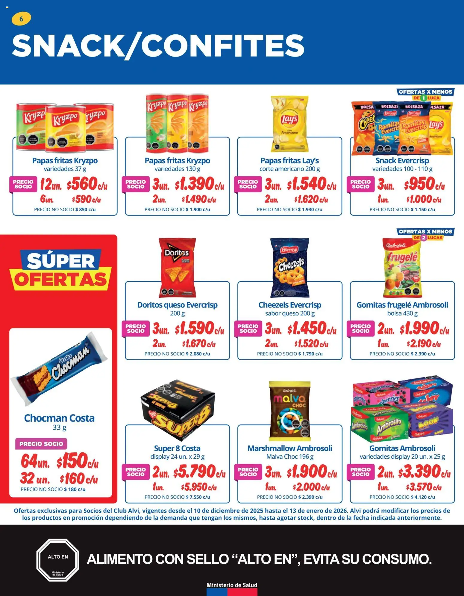 Alvi catálogo │ válido desde el 10.12.2025 | Página: 6 | Productos: Bolsa, Queso, Gomitas, Papas fritas