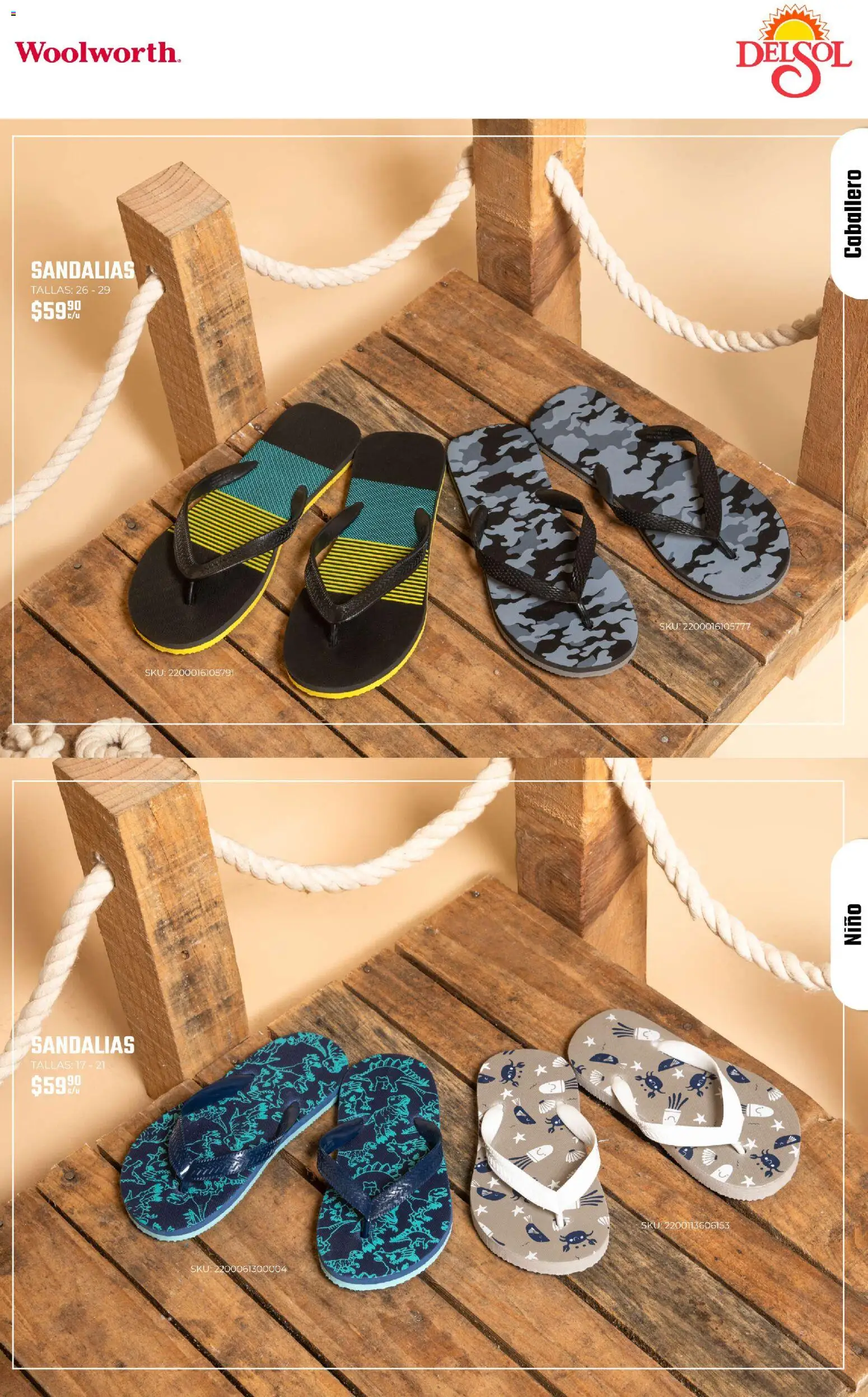 Nuevas ofertas de Del Sol y Woolworth válidas en toda la República Mexicana desde el 19.03.2026. ¡Encuentra las mejores ofertas en Del Sol y Woolworth catálogo Vacaciones 2026 ! | Página: 49 | Productos: Sandalias