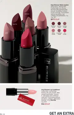 Preview of fmg Glimmer Matte Lipstick, Vivid colour. Velvety feel. Featherlight non-drying formula with pomegranate extract. Buildable medium to full coverage. Formulated without parabens, talc, sulfates and phthalates. 3 g from shop Avon valid from 09.04.2026 | Page: 72