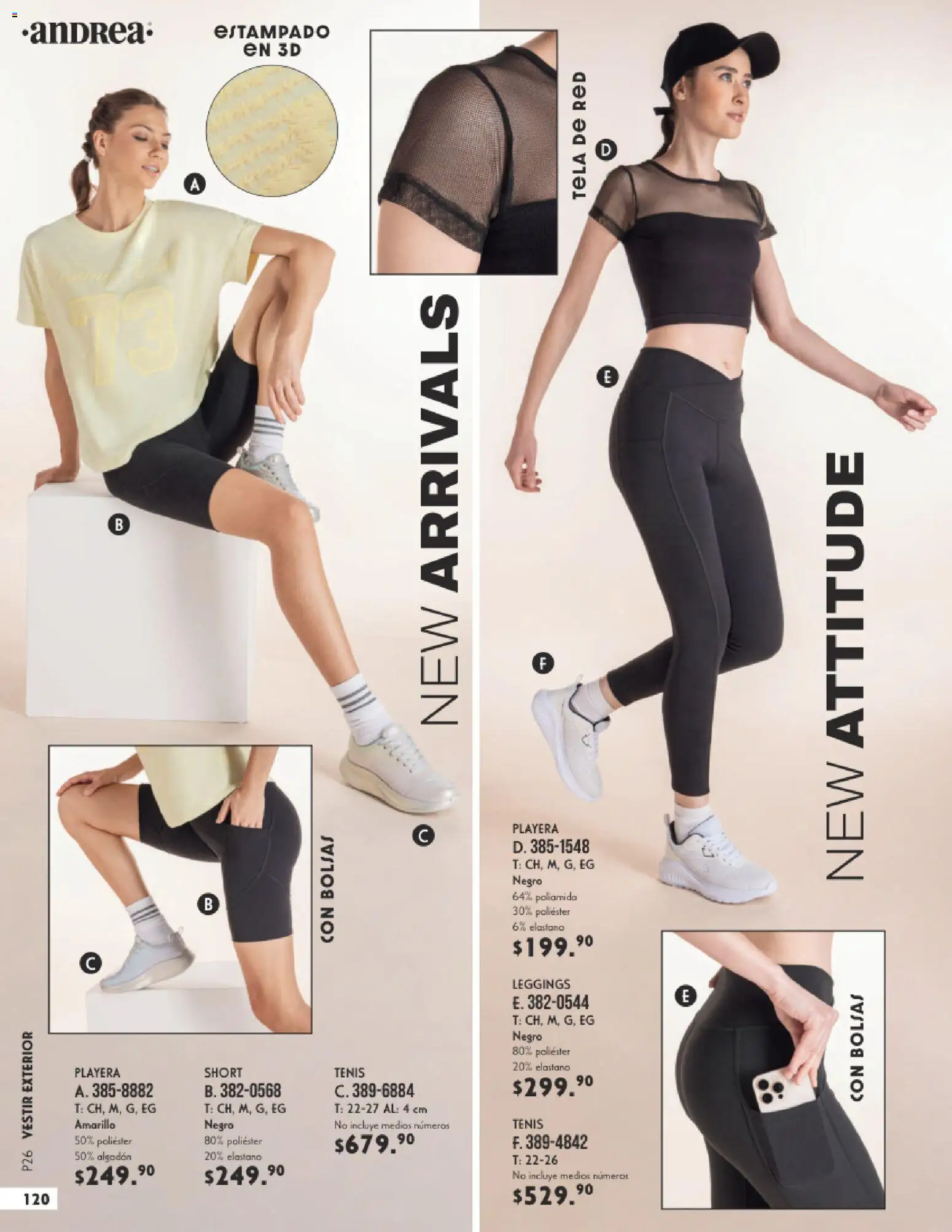 Nuevas ofertas de Andrea válidas en toda la República Mexicana desde el 25.01.2026. ¡Encuentra las mejores ofertas en Andrea catálogo Vestir! | Página: 120 | Productos: Leggings, Tenis, Playera, Short