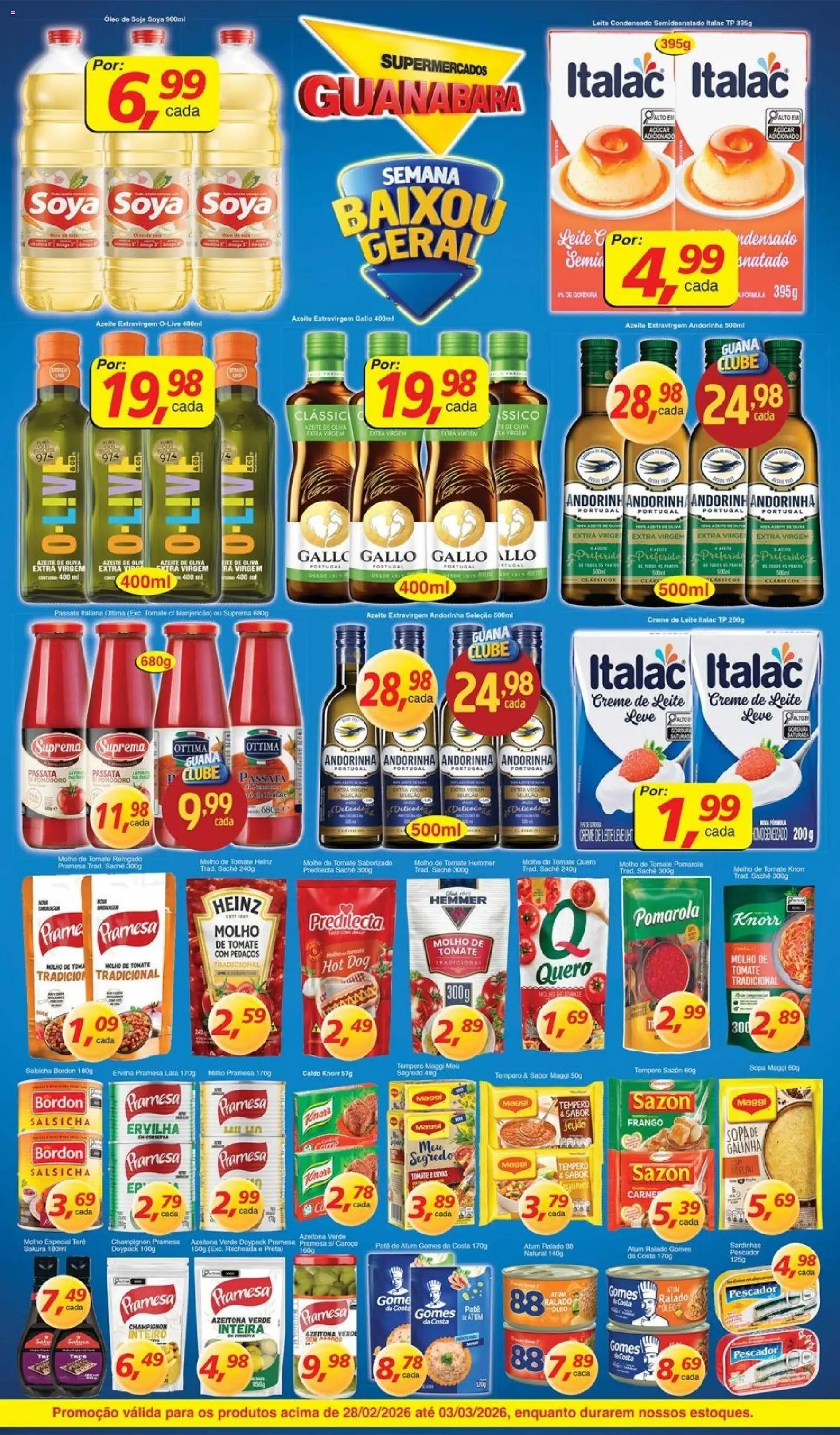 Supermercados Guanabara Folheto - válido de 28.02.2026 | Página: 3 | Produtos: Gomes da costa, Creme de leite, Frango, Leite condensado