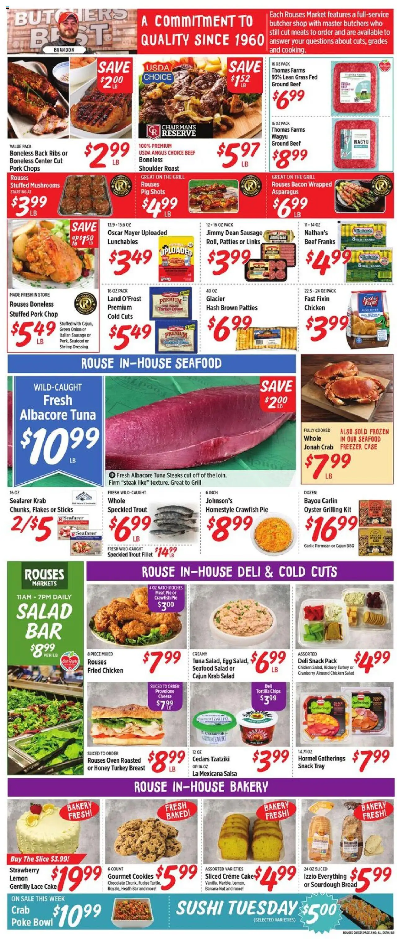 Rouses Weekly Ad - valid from 13.08.2025 | Page: 3 | Products: Asparagus, Mushrooms, Pork, Case
