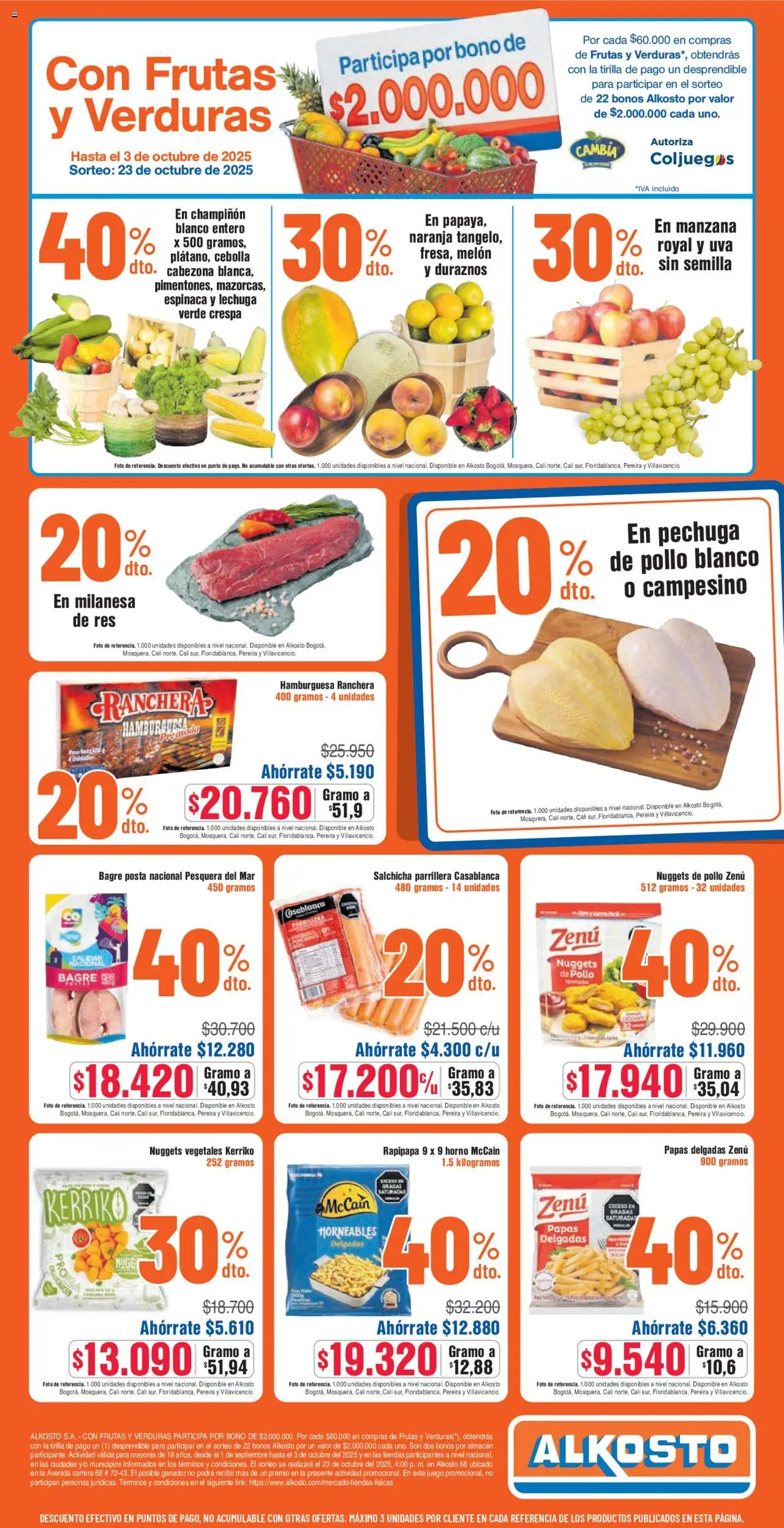 Alkosto revista - valida desde el 06.09.2025 | Página: 9 | Productos: Espinaca, Salchicha, Milanesa, Harina