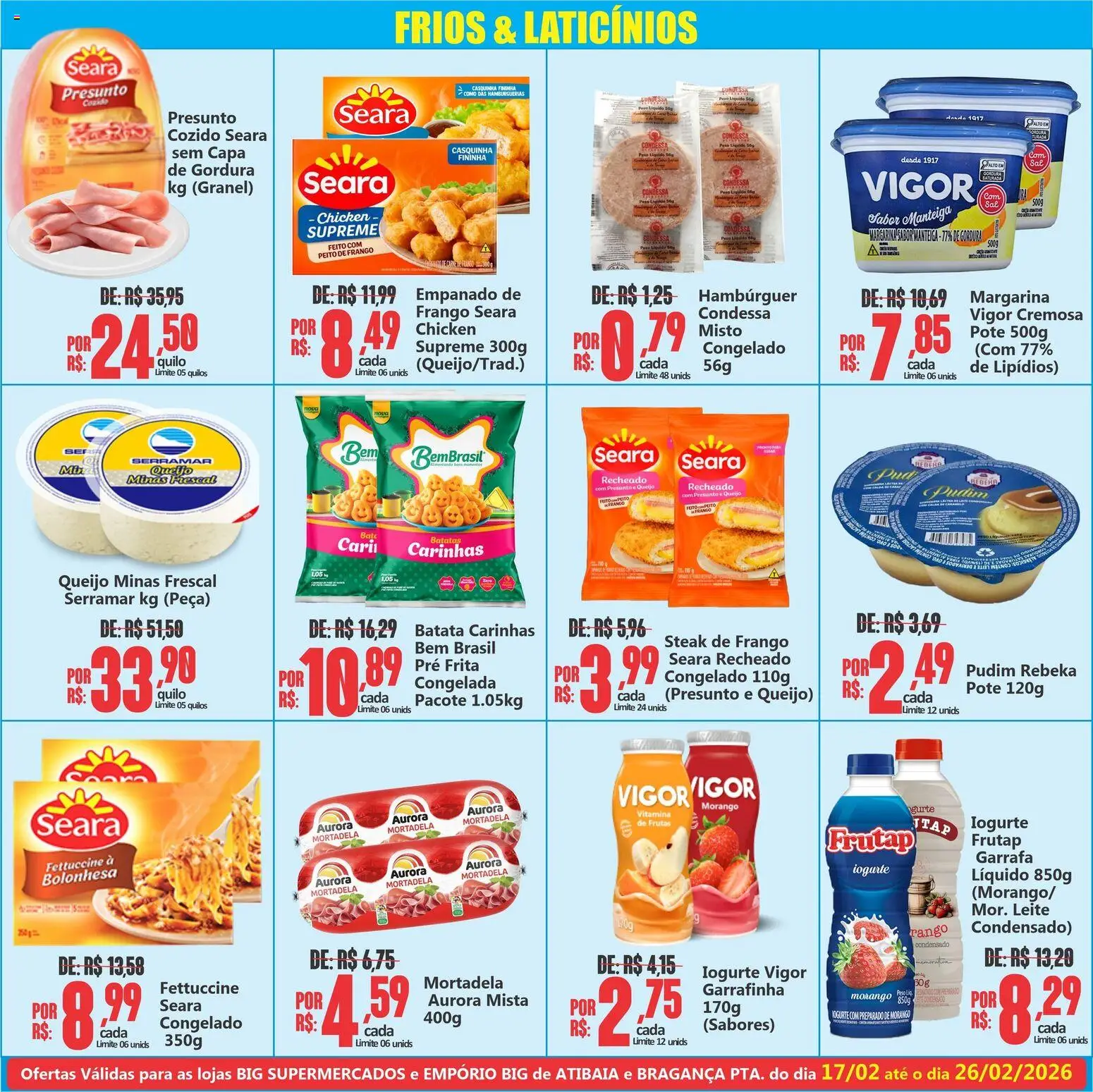 Big Supermercados Folheto - válido de 17.02.2026 | Página: 5 | Produtos: Leite, Queijo, Presunto, Hambúrguer