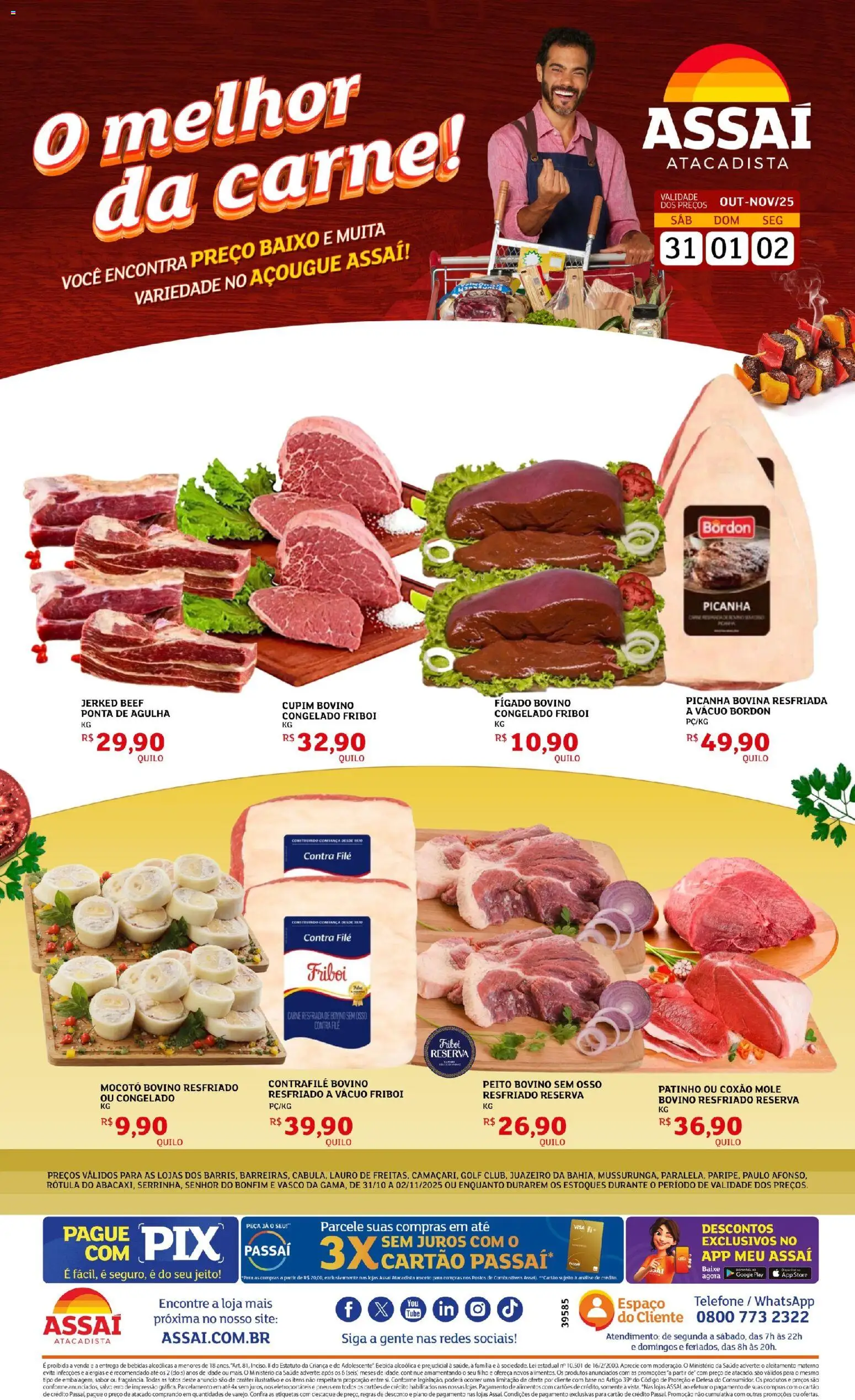 Assaí Atacadista Folheto - válido de 31.10.2025 | Página: 1 | Produtos: Contra filé, Picanha, Pneus, Carne