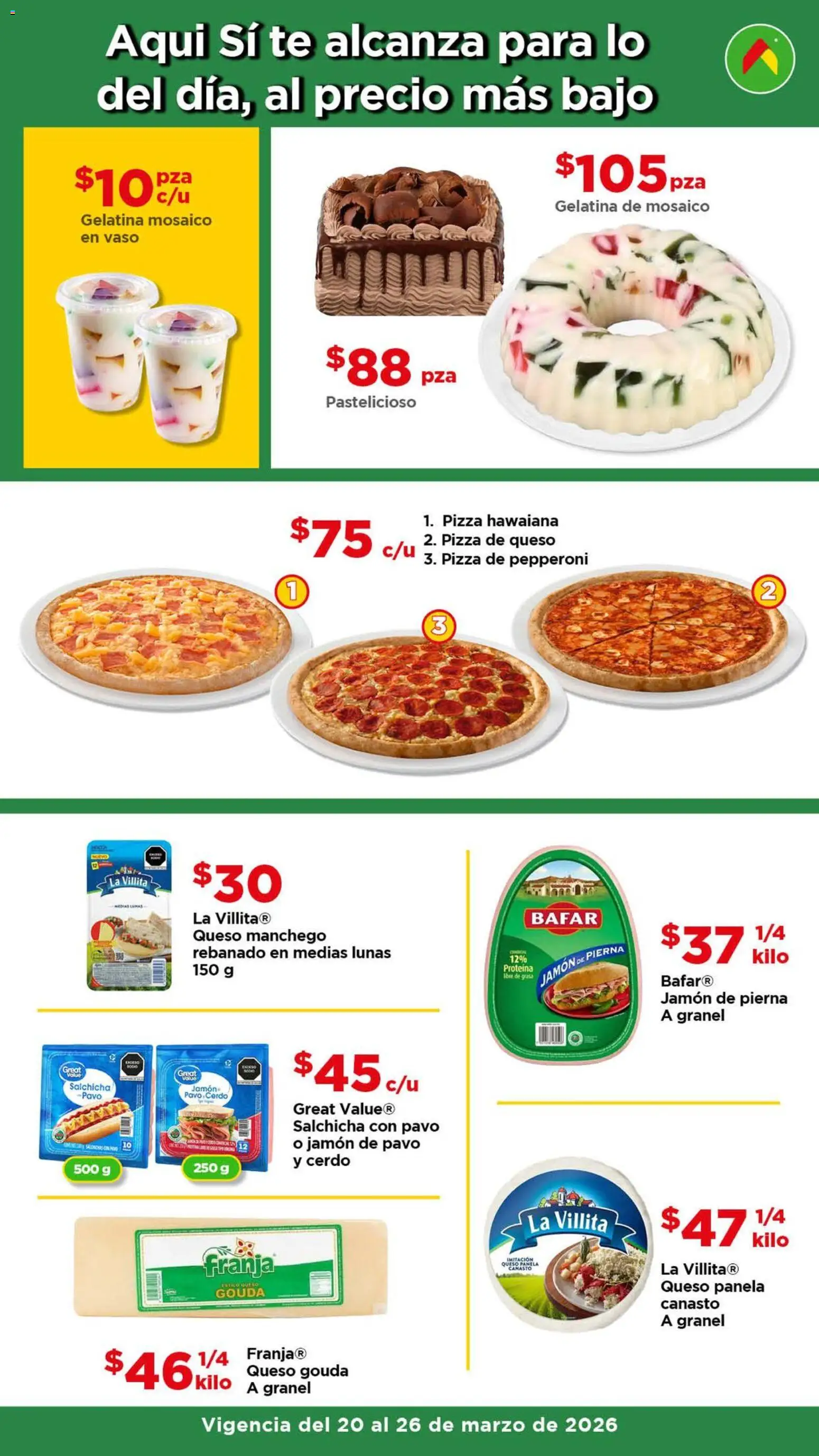 Nuevas ofertas de Bodega Aurrerá válidas en toda la República Mexicana desde el 20.03.2026. ¡Encuentra las mejores ofertas en Bodega Aurrerá folleto Ofertas! | Página: 4 | Productos: Gelatina, Salchicha, Queso, Cerdo