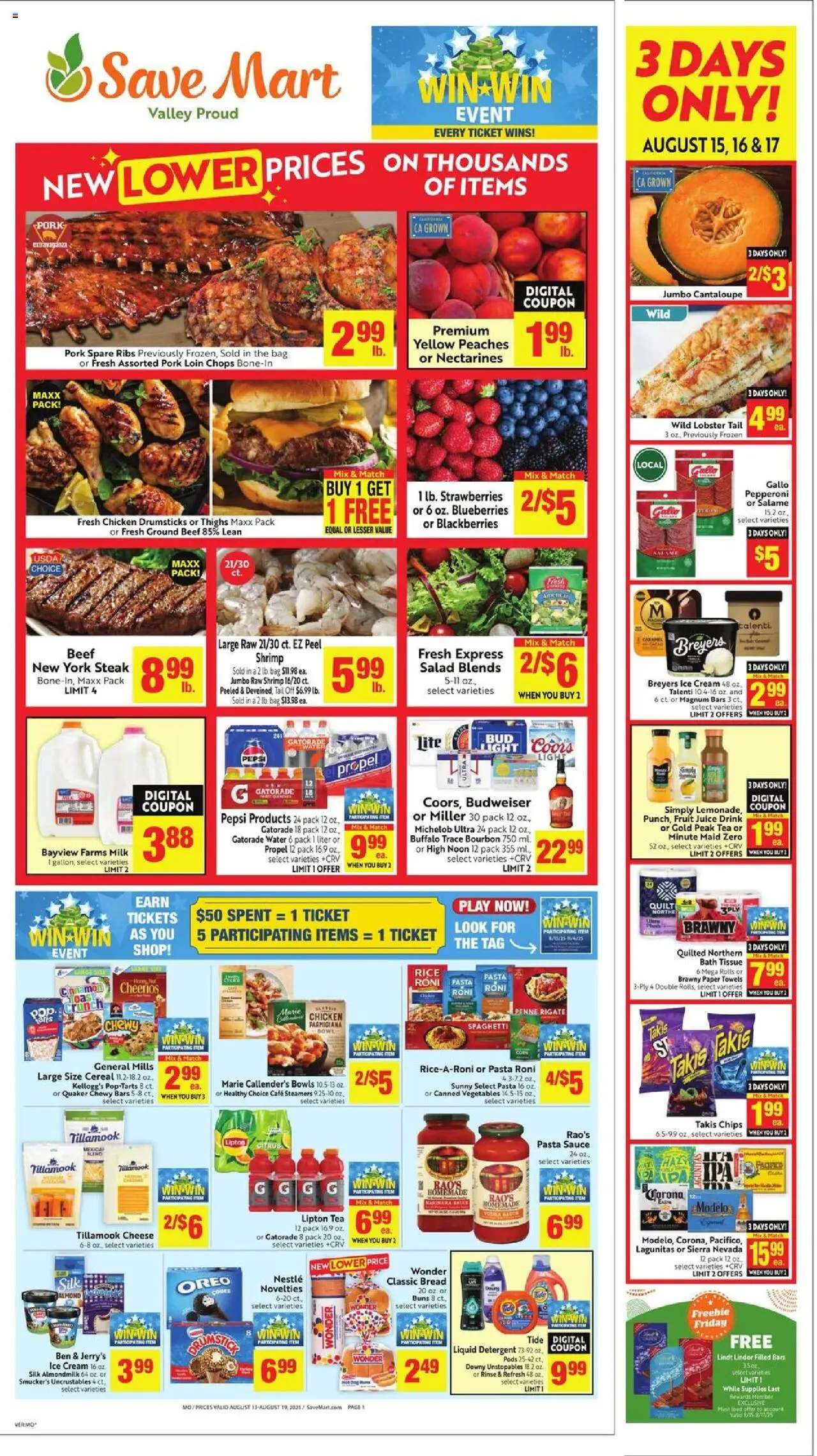 Save Mart Weekly - CA - valid from 13.08.2025 | Page: 1 | Products: Bread, Detergent, Salad, Sauce