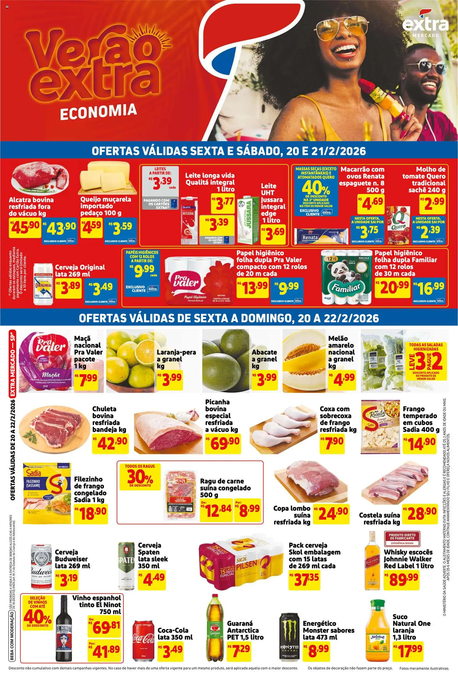 Extra Folheto - válido de 20.02.2026 | Página: 1 | Produtos: Whisky, Ovos, Suco, Cerveja